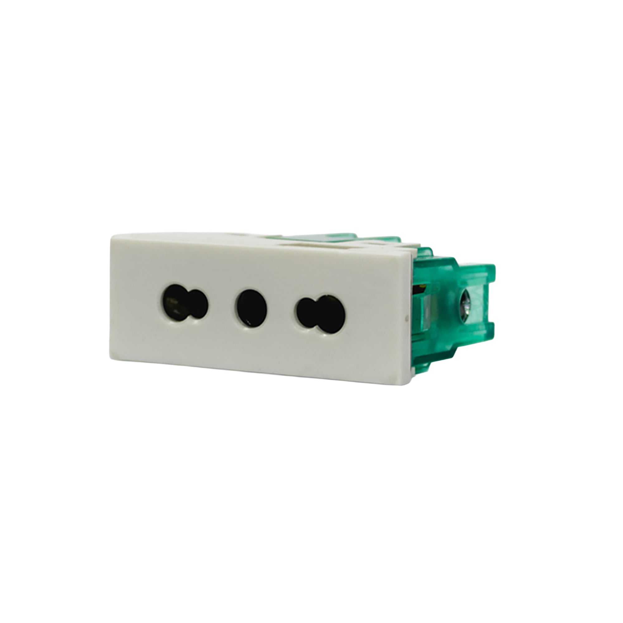 TOMA 3 EN LÍNEA BIPASO L/T 10/16A 250V BLANCO CON PROTECCION (1 MÓDULO)