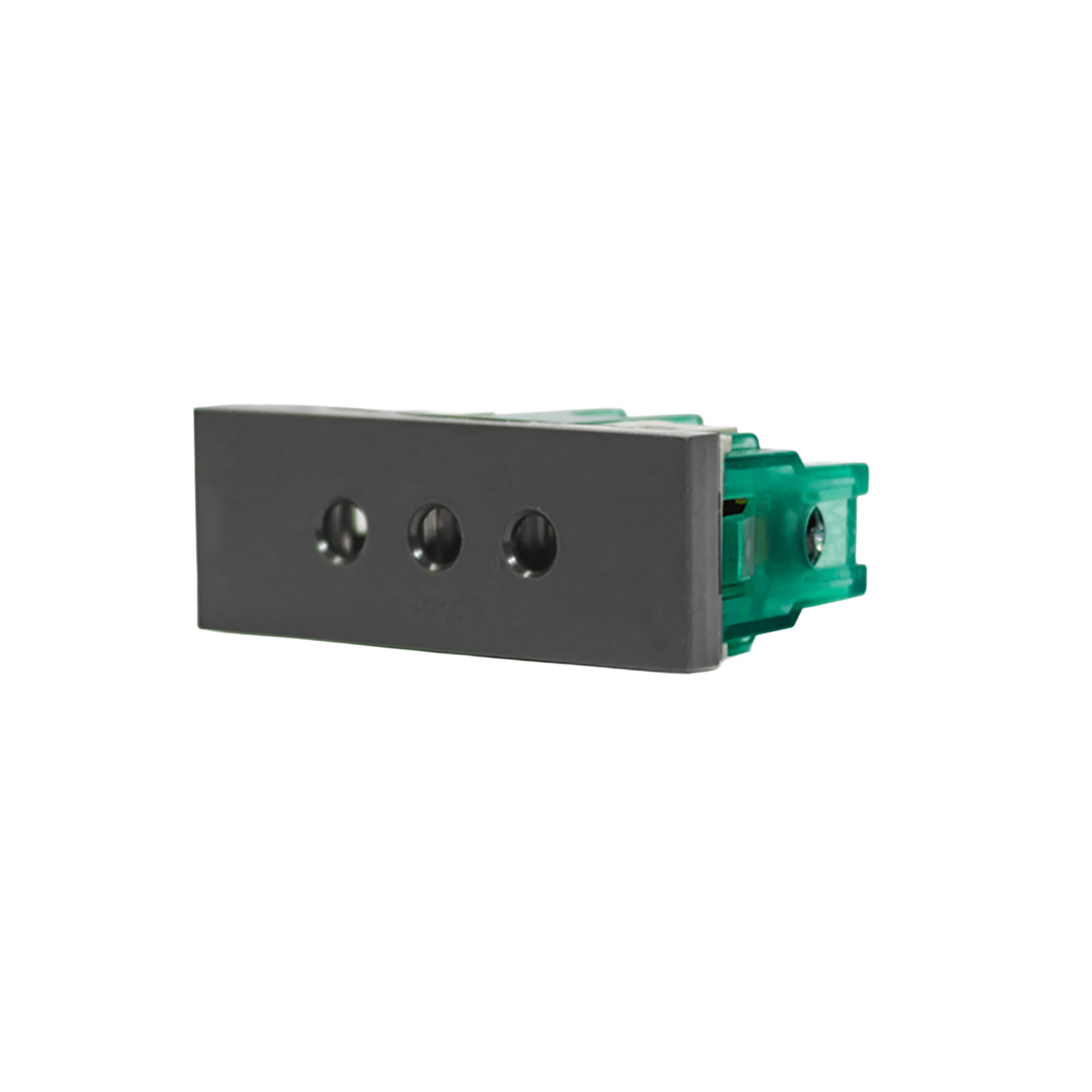 TOMA 3 EN LÍNEA BIPOLAR L/T 10A 250V GRIS CON PROTECCION (1 MÓDULO)