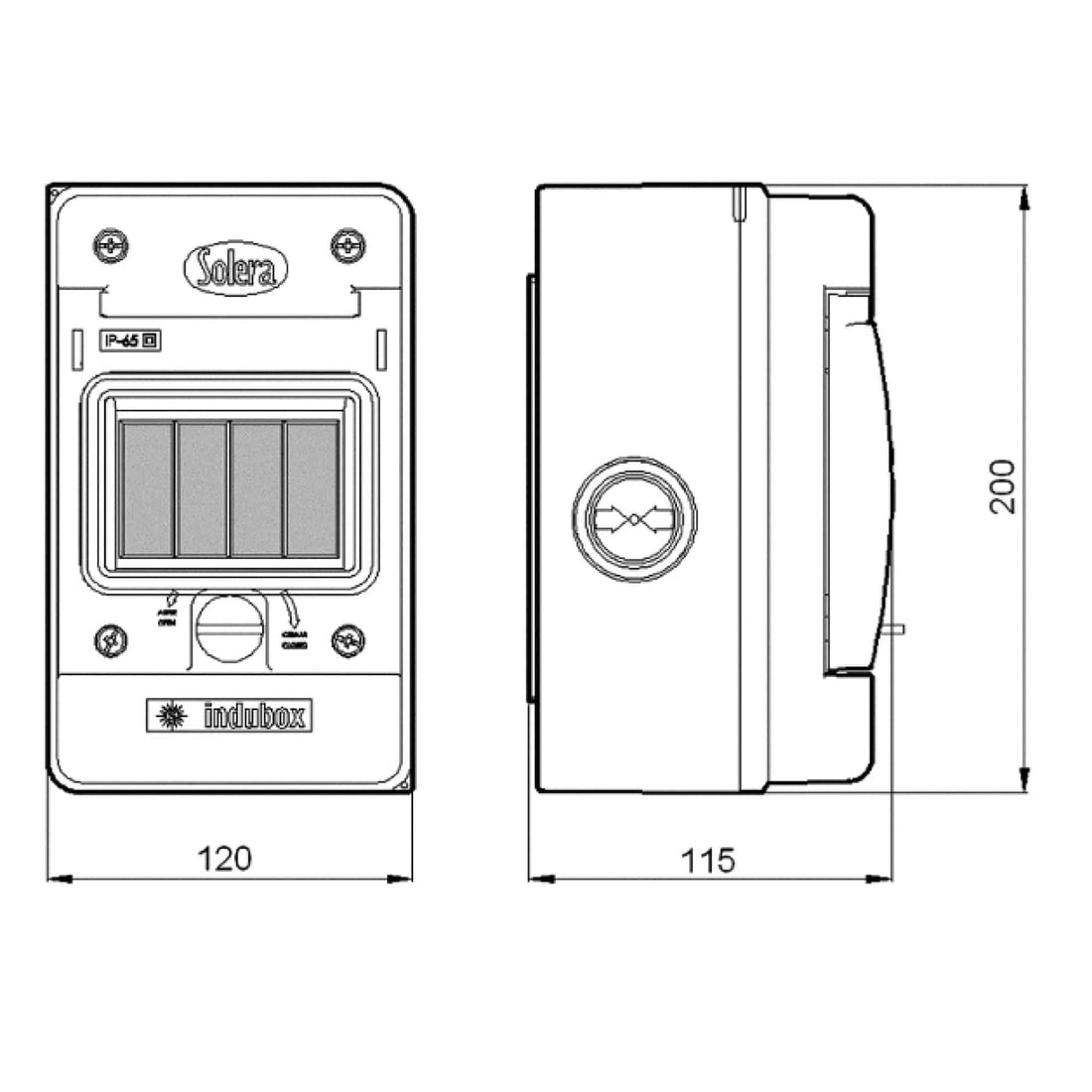 TABLERO ADOSADO TERMOPLÁSTICO, 4P IK08 IP65, S/BORNE, 120x200x115mm (pretroquelado inferior, superior, laterales)