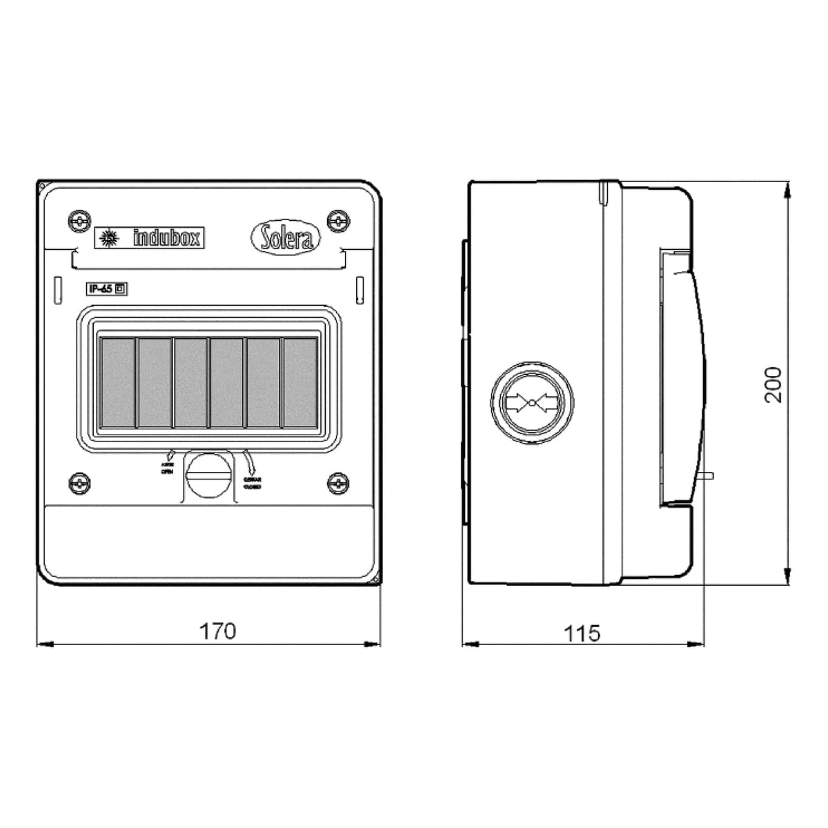 TABLERO ADOSADO TERMOPLÁSTICO, 6P IK08 IP65, S/BORNE, 170x200x115mm (petroquelado inferior, superior, laterales)