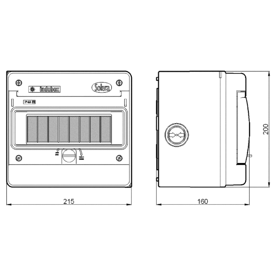 TABLERO ADOSADO TERMOPLÁSTICO, 8P IK08 IP65, S/BORNE, 200x215x160mm (no pretoquelado)