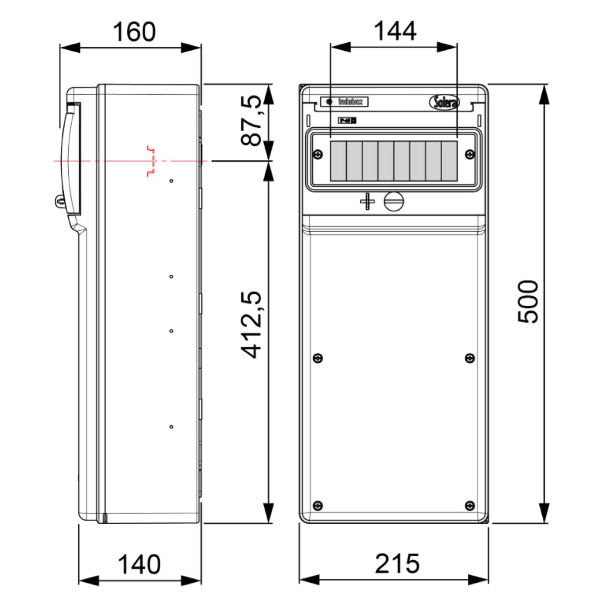 TABLERO INDUSTRIAL ADOSADO 8P IK08 IP65 PARA TOMAS INDUSTRIALES, C/BORNE, 215x500x160mm