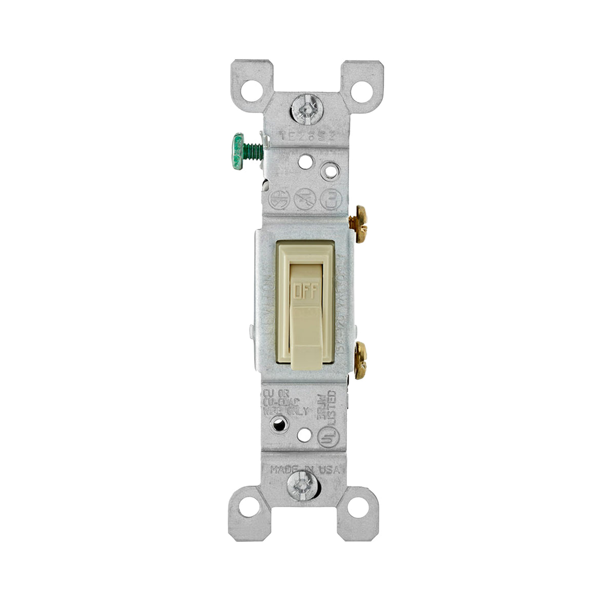 INTERRUPTOR UNIPOLAR SIMPLE DE PALANCA CONEXION A TIERRA 15A 120V MARFIL