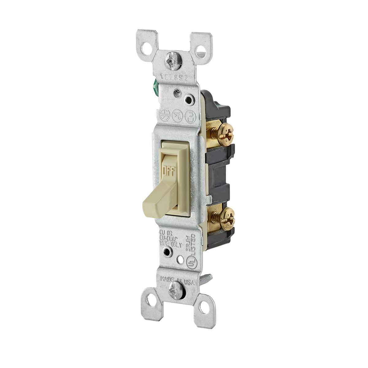INTERRUPTOR UNIPOLAR SIMPLE DE PALANCA CONEXION A TIERRA 15A 120V MARFIL