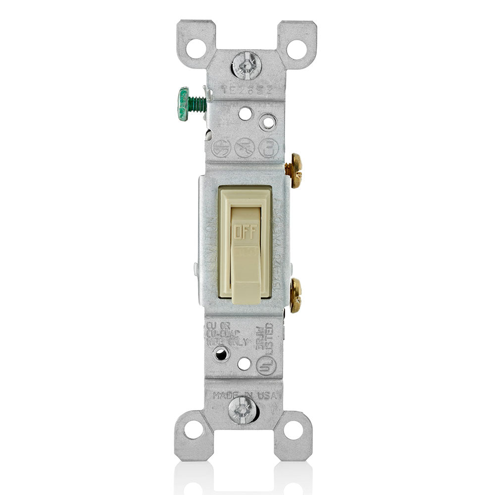 INTERRUPTOR UNIPOLAR SIMPLE DE PALANCA CONEXION A TIERRA 15A 120V MARFIL