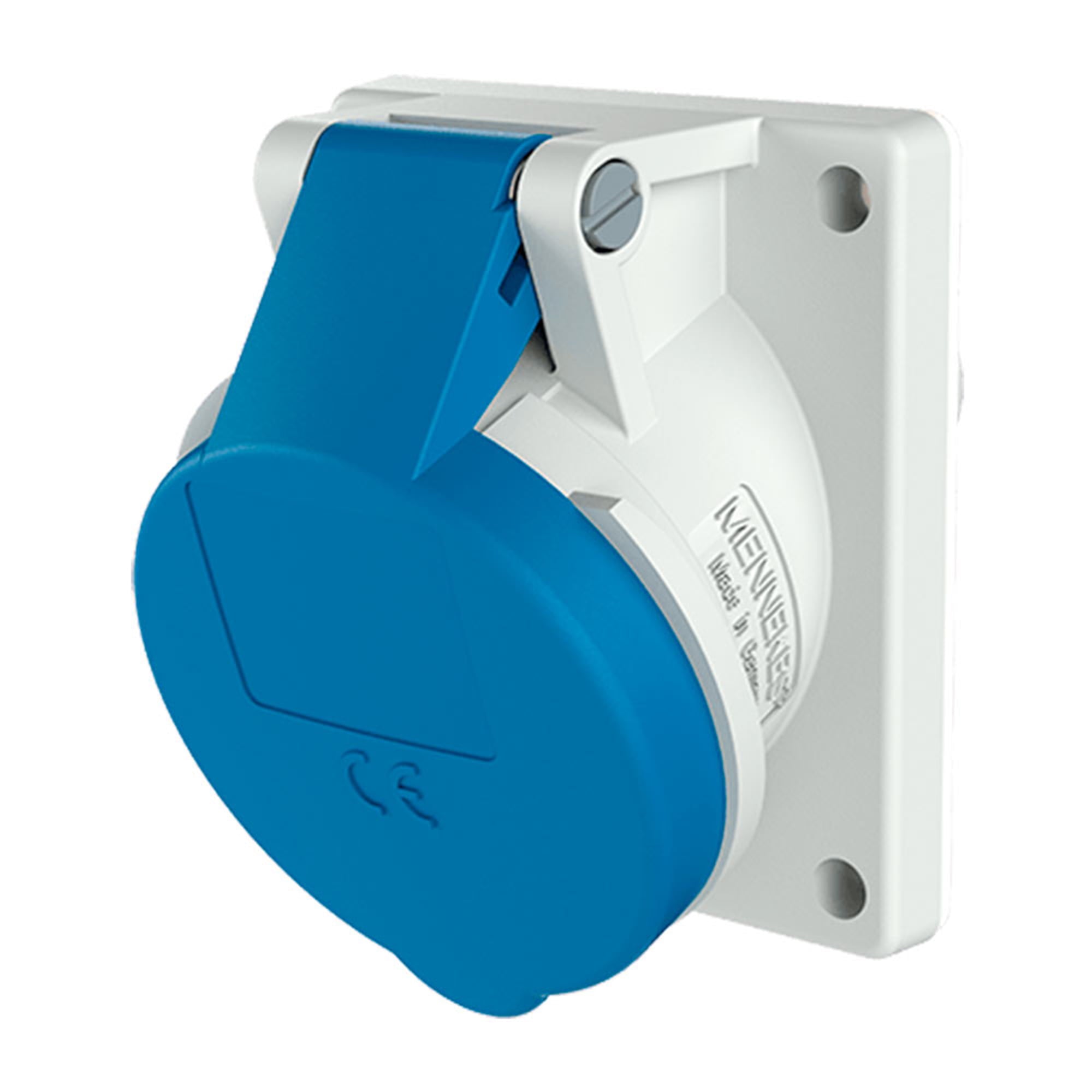 TOMA EMPOTRABLE 16AMP 2P+T 250V AZUL 6H IP44 (INCLINADO)