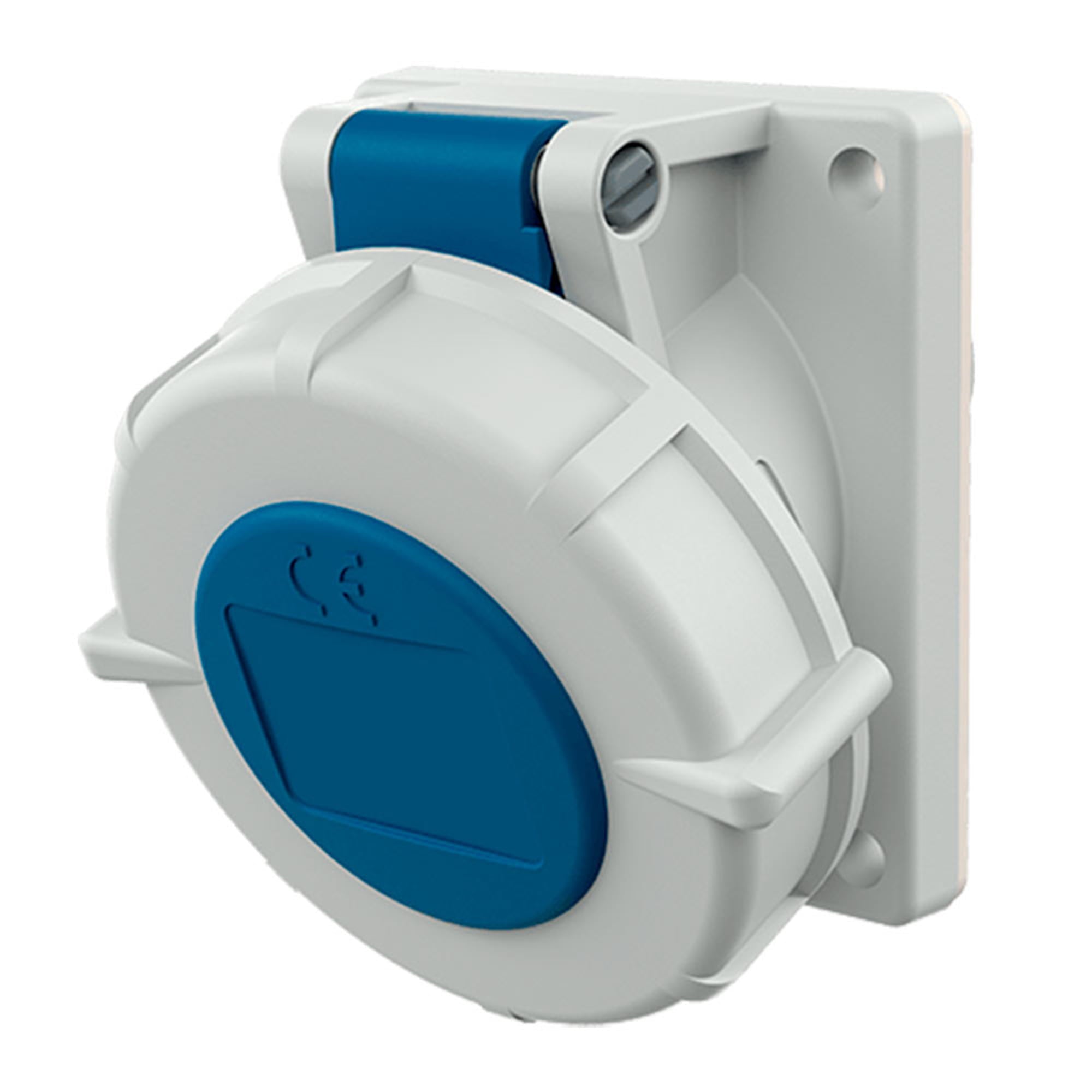 TOMA EMPOTRABLE 16AMP 2P+T 250V AZUL 6H IP67 (INCLINADO)
