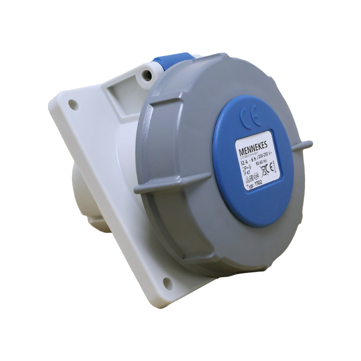 TOMA EMPOTRABLE 32AMP 2P+T 250V AZUL 6H IP67 (INCLINADO)