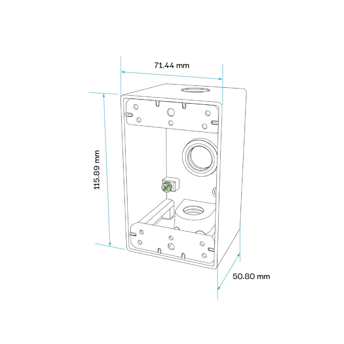 CAJA RECTANGULAR ALUMINIO 1/2" 3 SALIDAS CON UL
