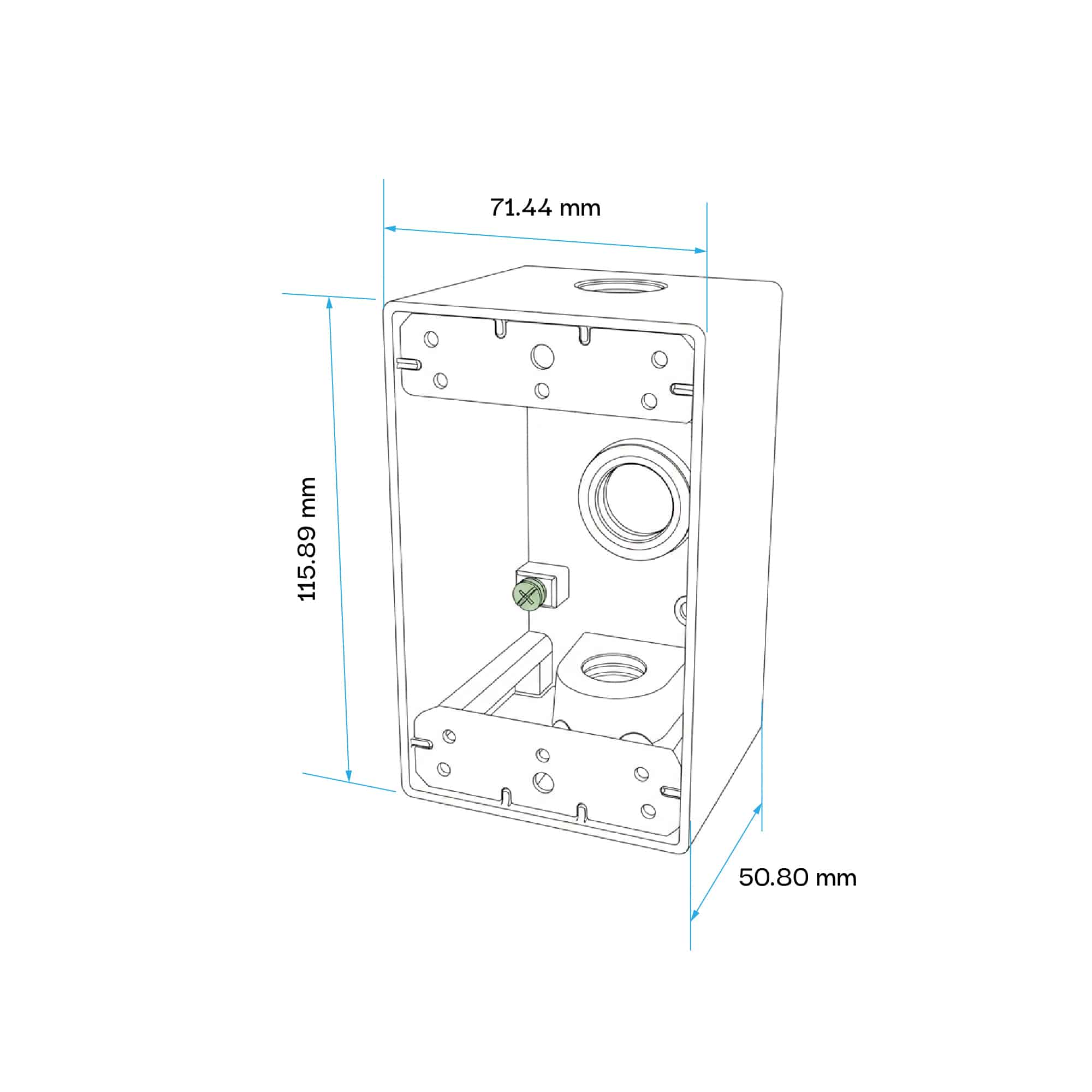 CAJA RECTANGULAR ALUMINIO 1/2" 3 SALIDAS CON UL