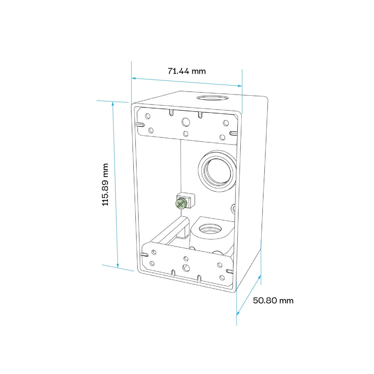 CAJA RECTANGULAR ALUMINIO 3/4" 3 SALIDAS CON UL