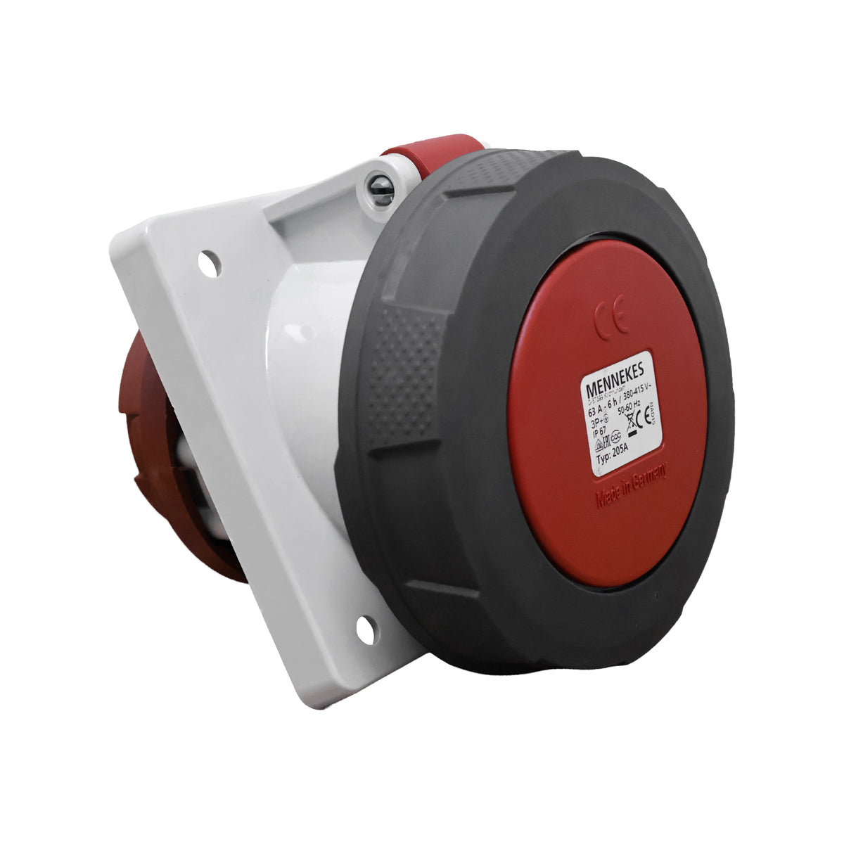 TOMA EMPOTRABLE 63AMP 3P+T 415V ROJO 6H IP67 (INCLINADO)