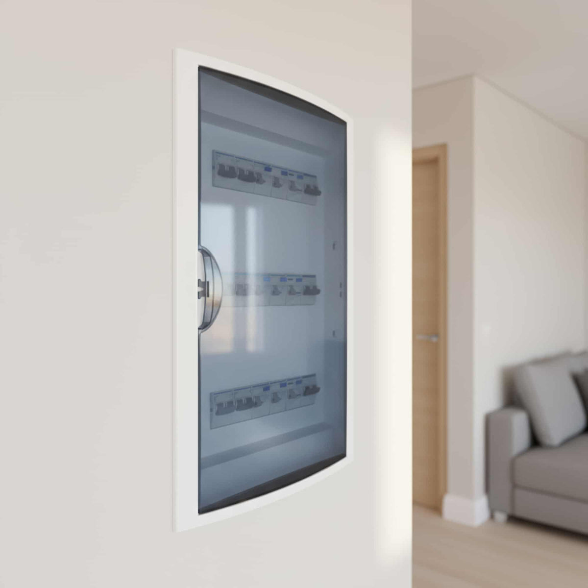 TABLERO EMPOTRADO TERMOPLÁSTICO, 42P, PUERTA FUMÉ HORIZONTAL, 360x528x86mm