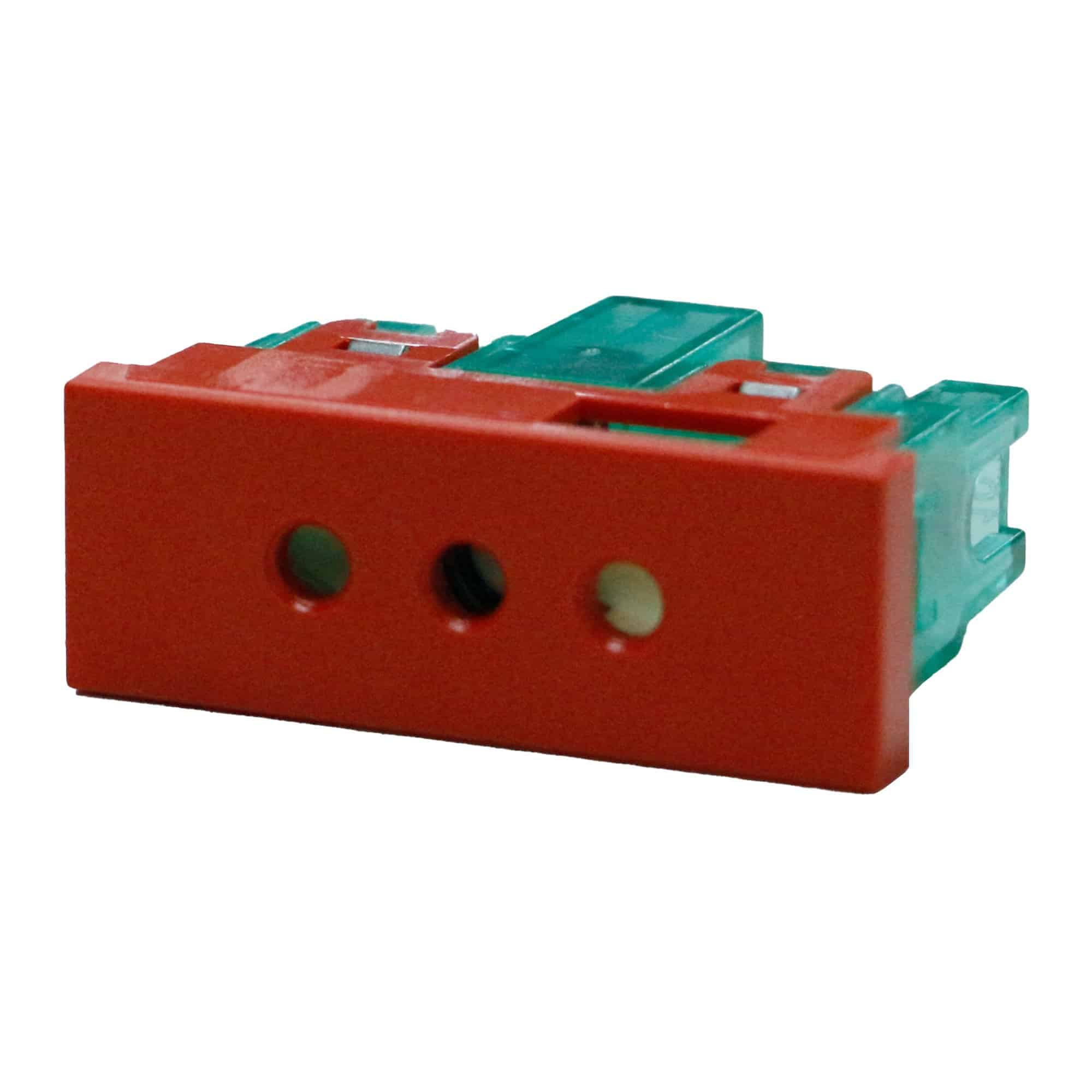 TOMA 3 EN LÍNEA BIPOLAR L/T 10A 250V ROJO CON PROTECCION (1 MÓDULO)