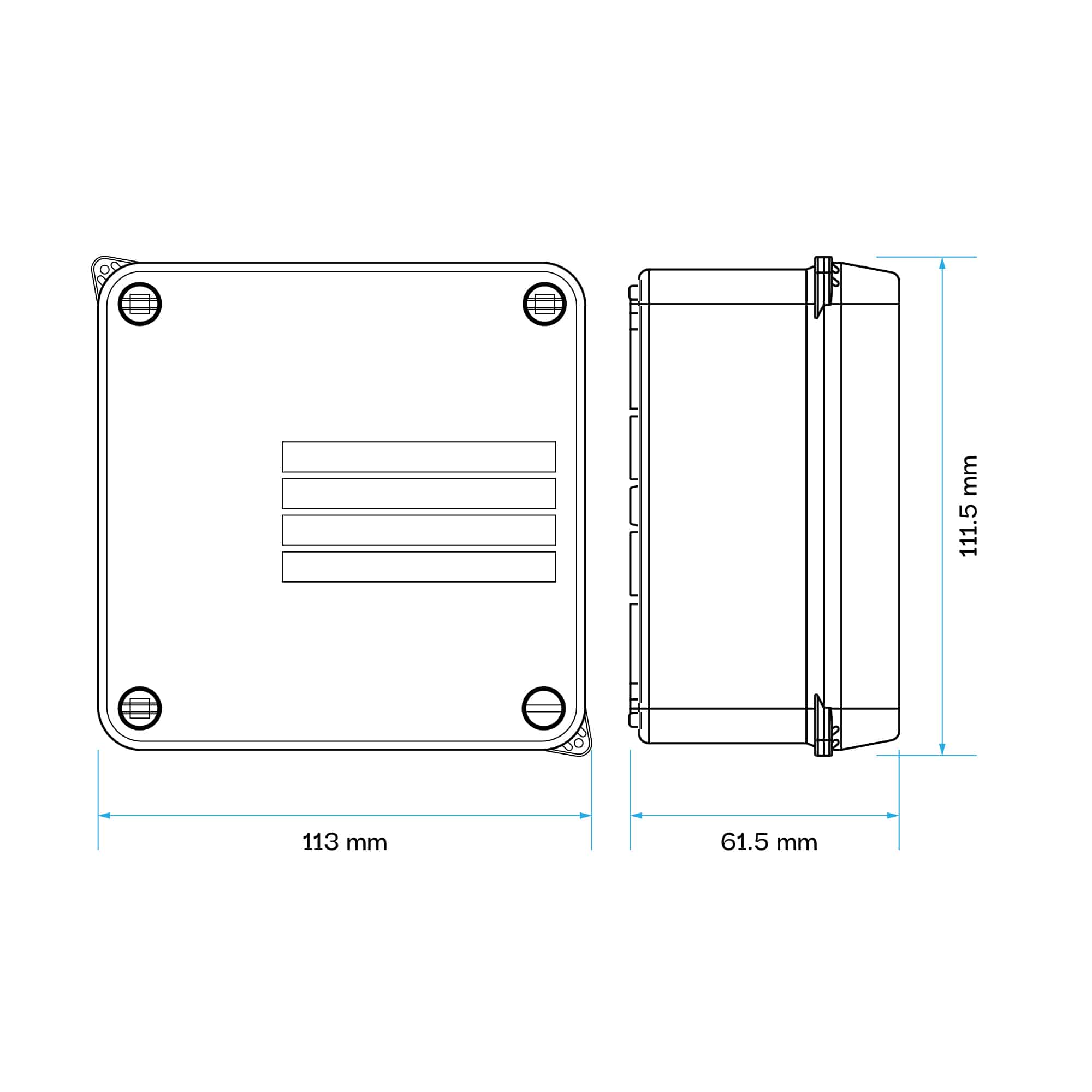 CAJA DE PASE SIN CONOS GRIS, 100x100x55mm