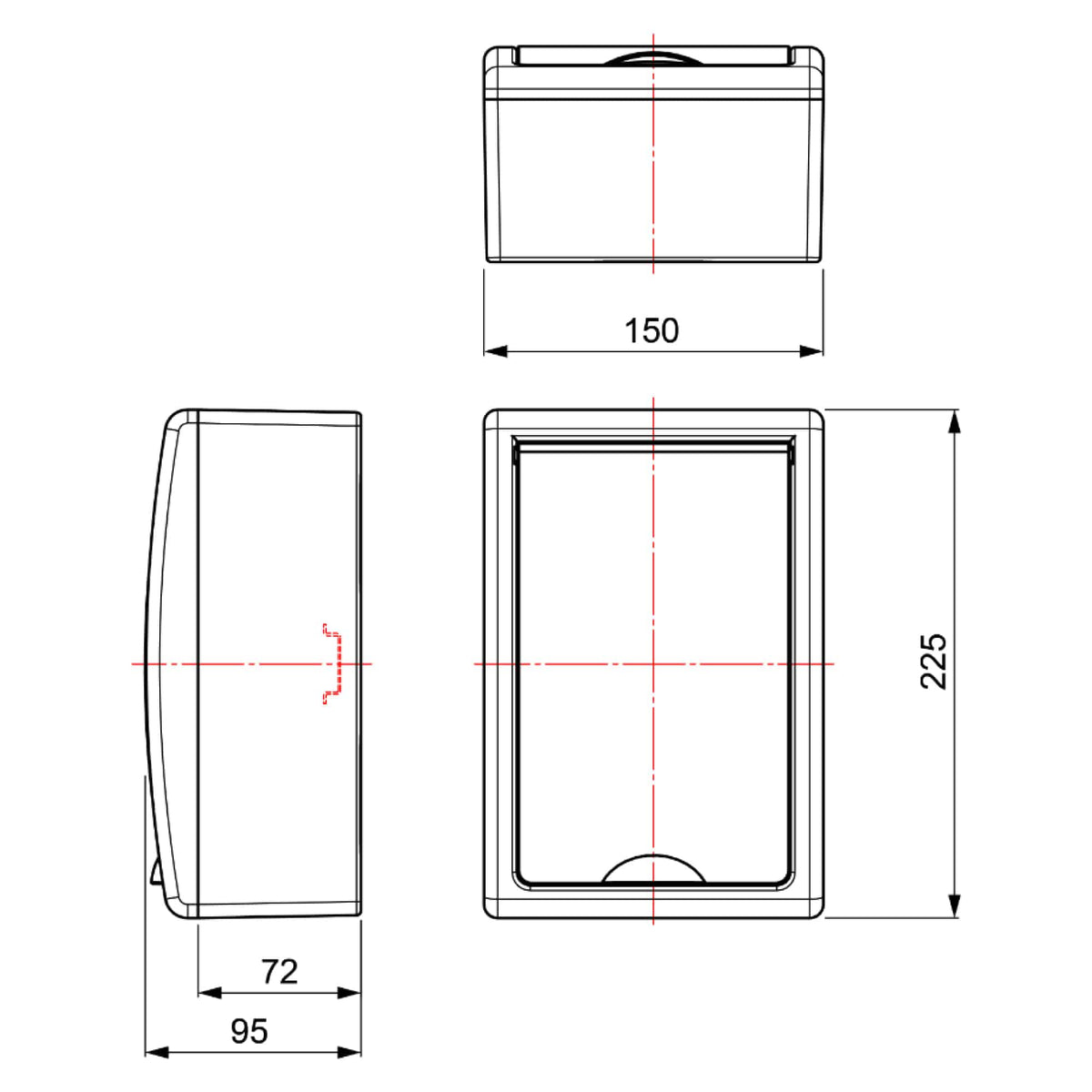 TABLERO ADOSADO TERMOPLÁSTICO, 4P, PUERTA BLANCA, VERT, 150x225x95mm