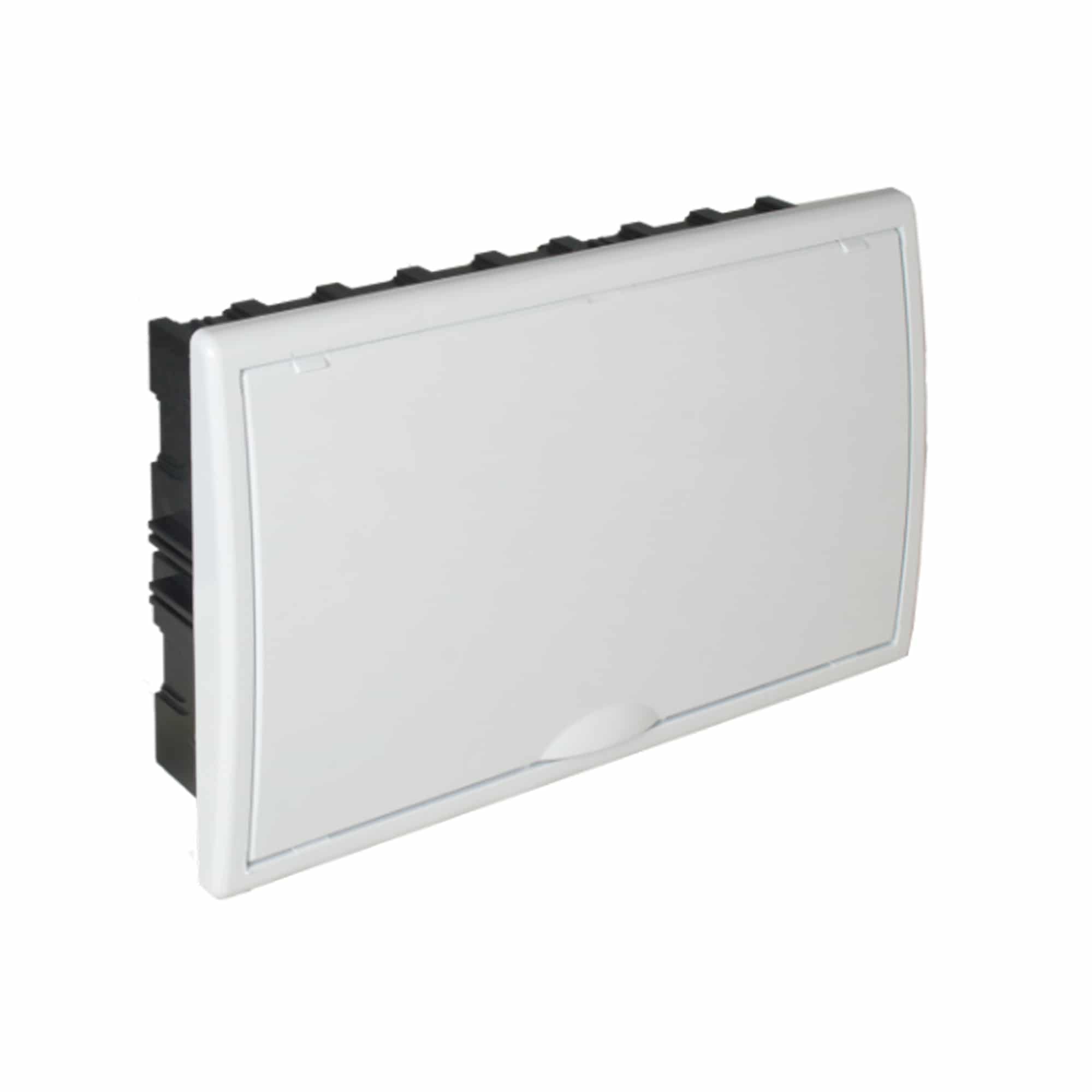 TABLERO EMPOTRADO TERMOPLÁSTICO, 18P, PUERTA BLANCA VERTICAL, 386x225x72mm (BORNE 106R)