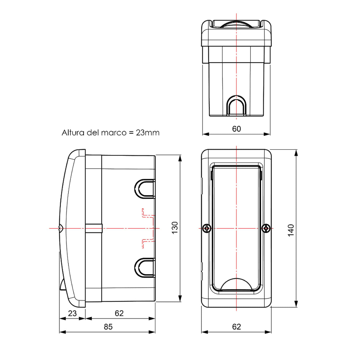 TABLERO EMPOTRADO TERMOPLÁSTICO, 2P, PUERTA BLANCA VERTICAL, 60x130x62mm