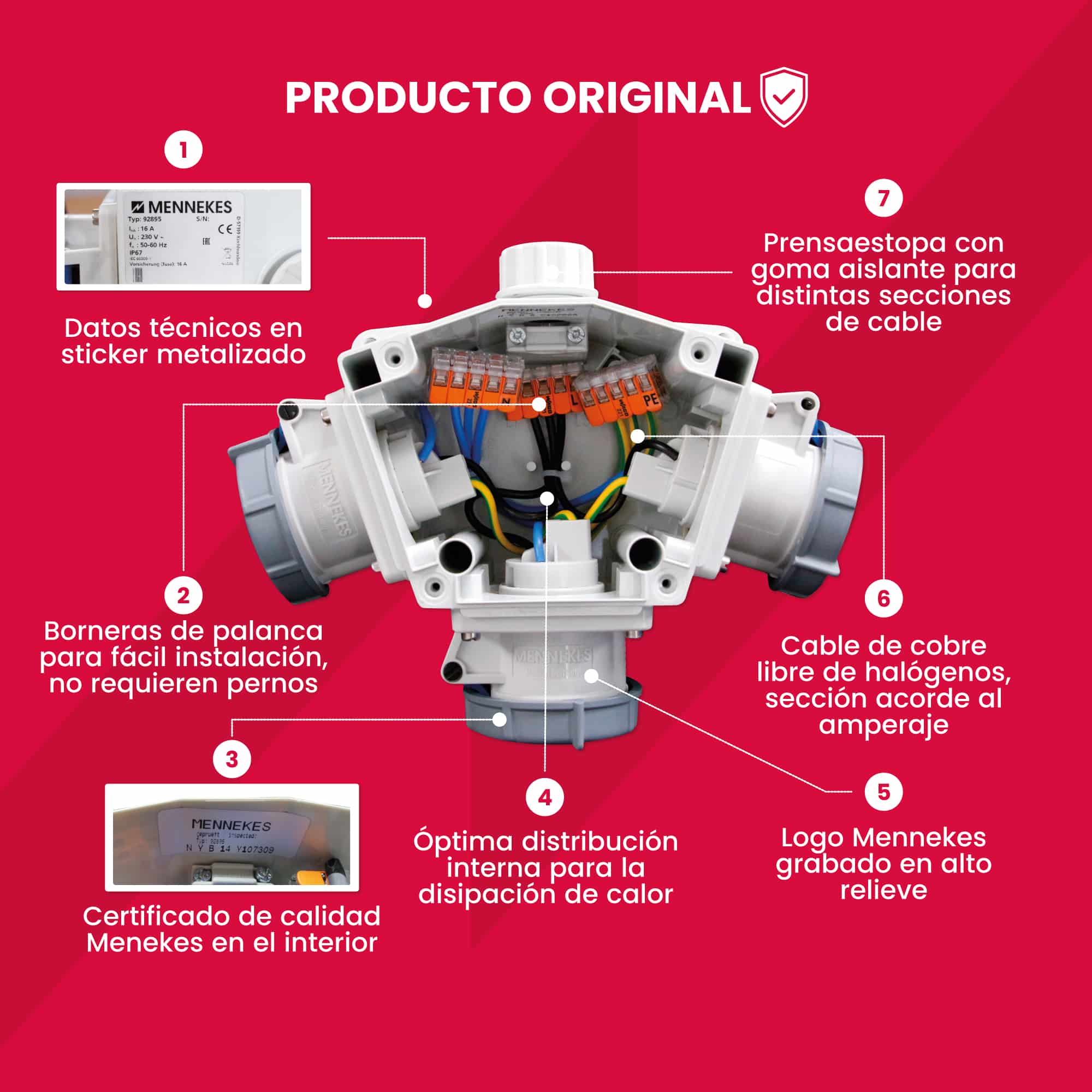 TOMA TRIPLE AEREO 32AMP 3P+T 415V ROJO 6H IP44 (DELTA BOX)