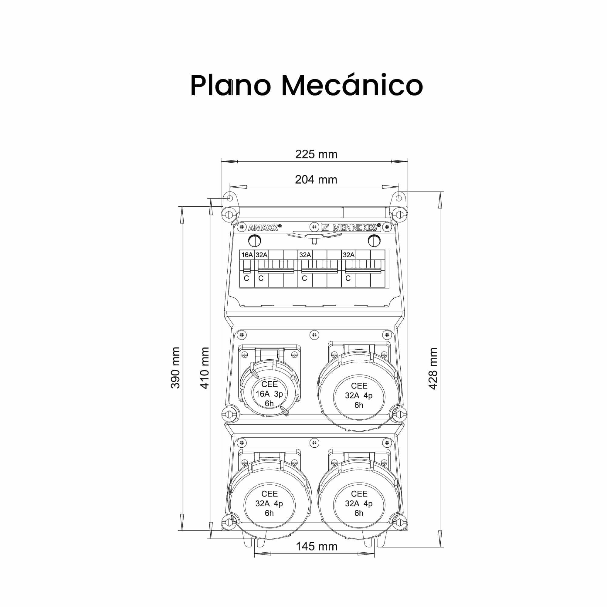 CAJA COMBINADA AMAXX IP67 3 TOMAS 32A 3P+T 415V 6H C/3 INTERRUPT.TERMO 3X32A + 1 TOMA 16A 2P+T 250V 6H C/1 INTERRUPT.TERMO 2X16A