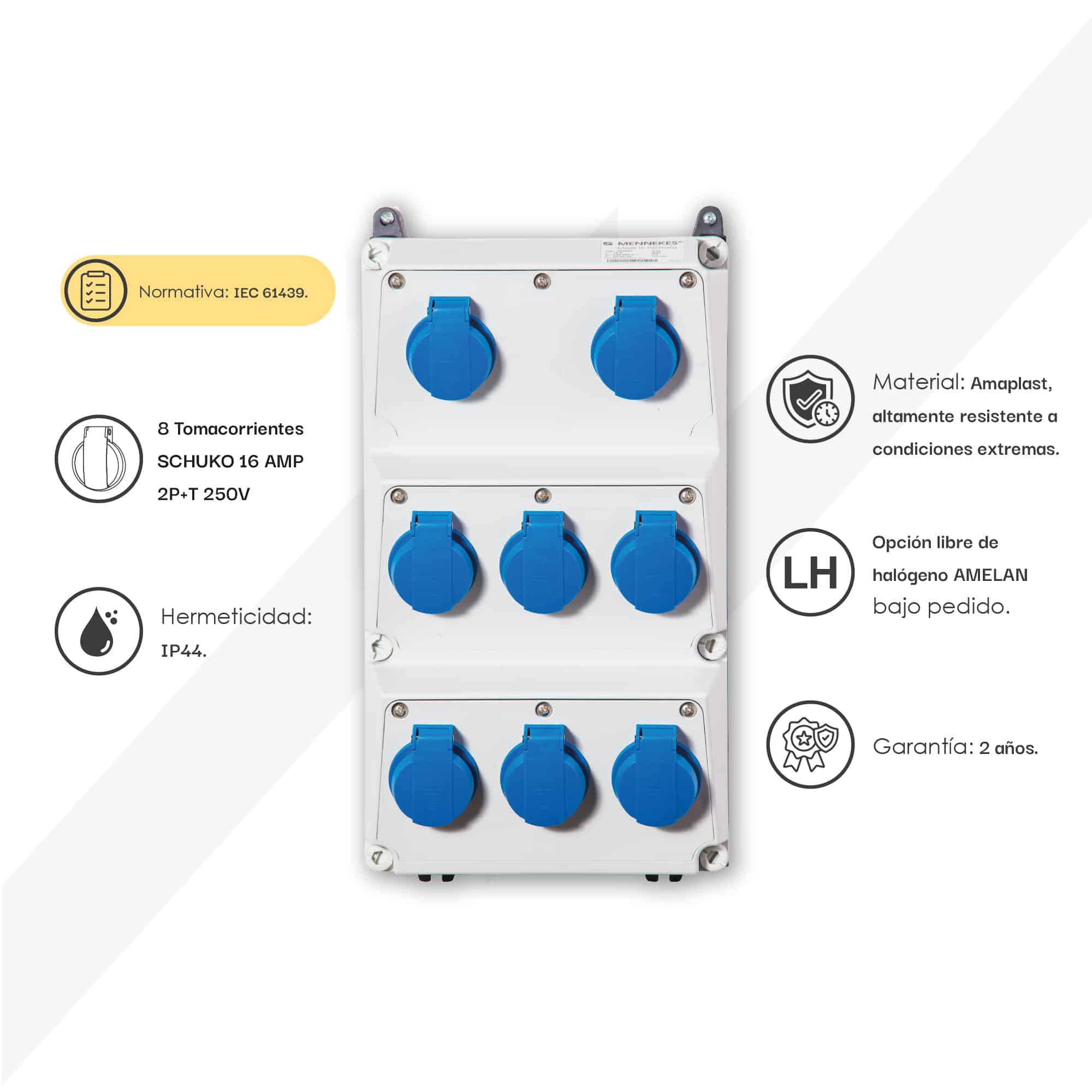 CAJA COMBINADA AMAXX IP44 8 TOMAS SCHUKO 16A 2P+T 250V