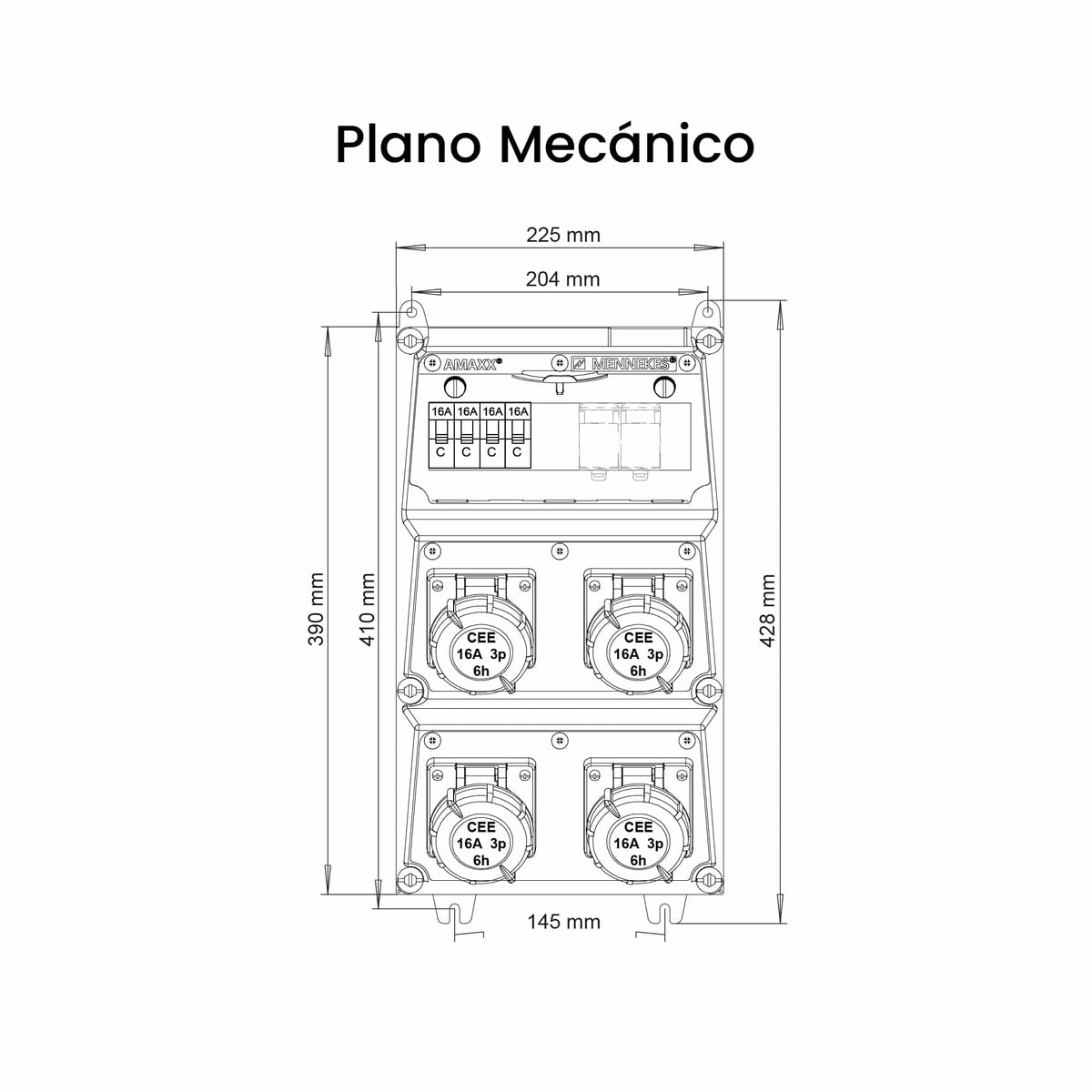 CAJA COMBINADA AMAXX IP67 4 TOMAS 16A 2P+T IP67 C/4 INTERRUPT. TERMO 2X16A + 1 INTERRUPT.DIFERENCIAL 2X 63A 30mA