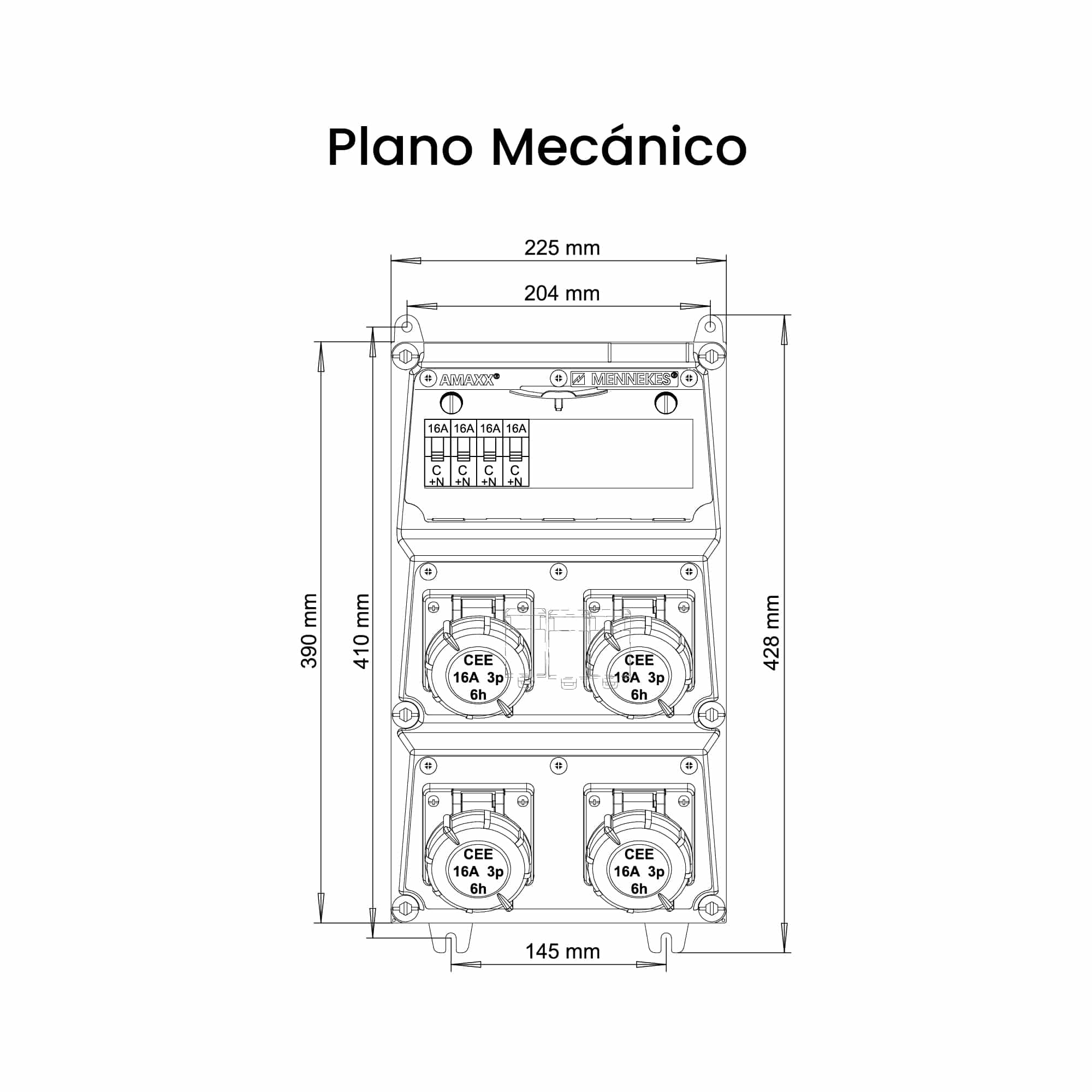 CAJA COMBINADA AMAXX IP67 4 TOMAS 16A 2P+T 250V IP67 C/4 INTERRUPT. TERMO 2X16A