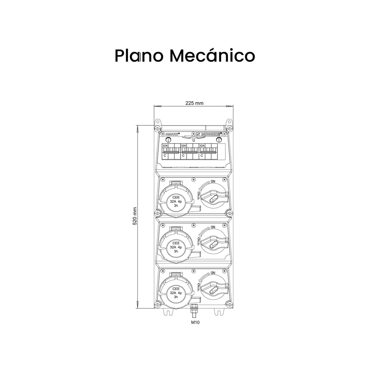 CAJA COMBINADA AMAXX IP67 3 TOMAS 32A 3P+T 440V 3H C/3 INTERRUPT.TERMO 3X32A