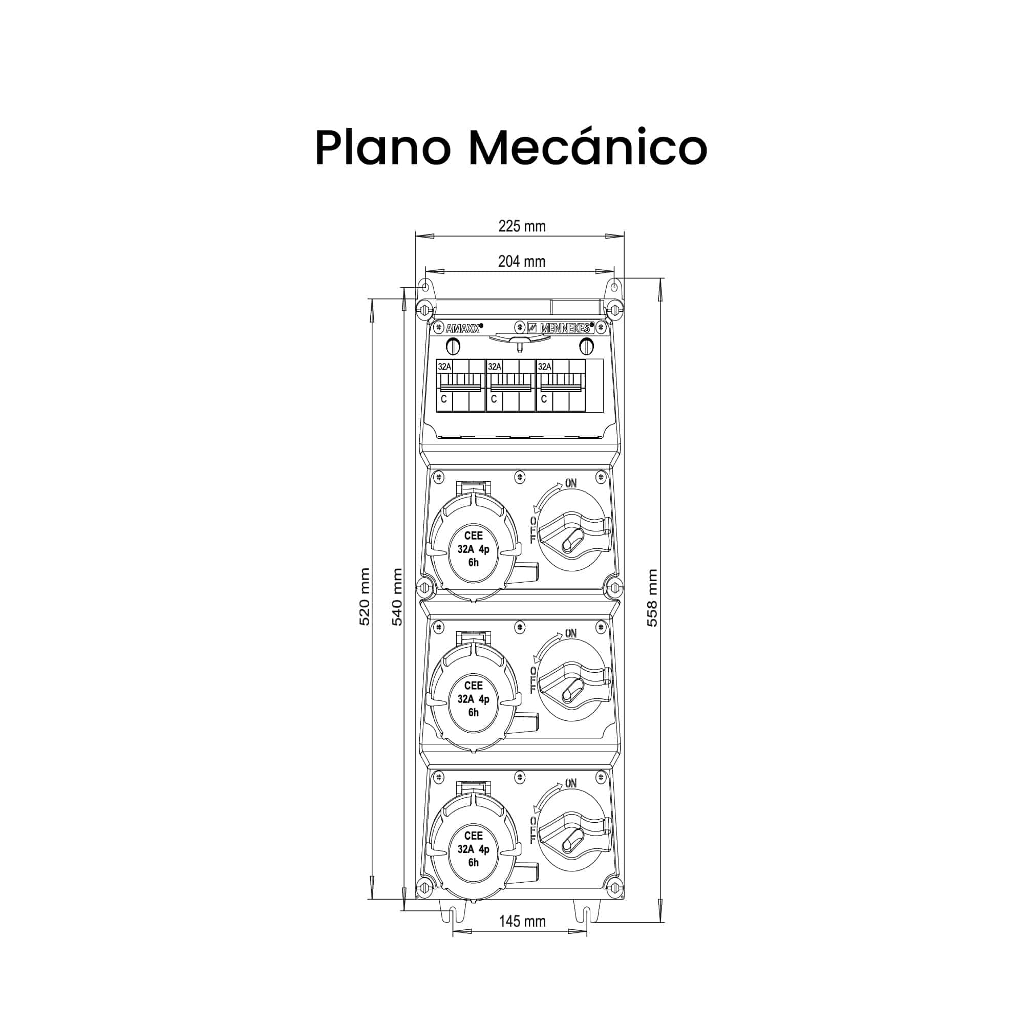 CAJA COMBINADA AMAXX IP67 3 TOMAS 32A 3P+T 400V C/BLOQ MECANICO DUO C/1 INTERRUPT.TERMO 3X32A