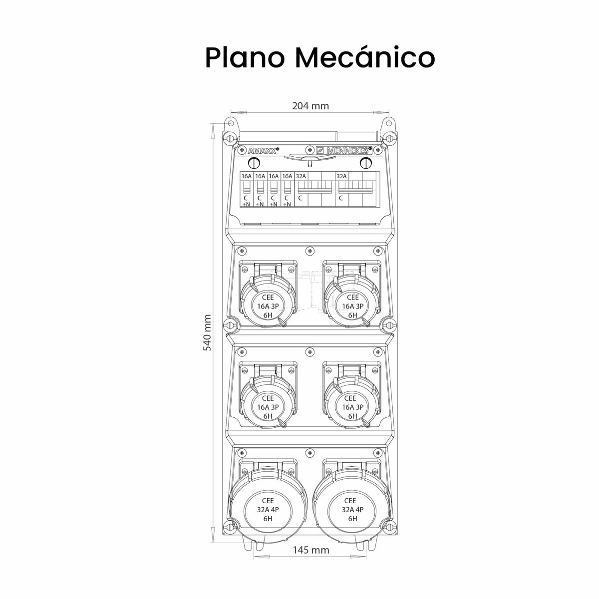 CAJA COMBINADA AMAXX IP67 2 TOMAS 3P+T 32A IP67 + 2 INTERRUPT.TERMO 3X32A + 4 TOMAS 2P+T 16A 230V IP67 + 4 INTERRUPT. TERMO 2X16A