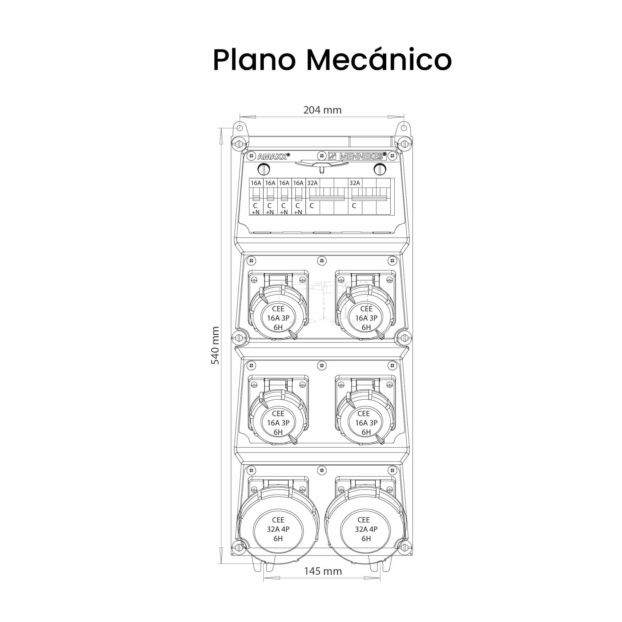 CAJA COMBINADA AMAXX IP67 2 TOMAS 3P+T 32A IP67 + 2 INTERRUPT.TERMO 3X32A + 4 TOMAS 2P+T 16A 230V IP67 + 4 INTERRUPT. TERMO 2X16A