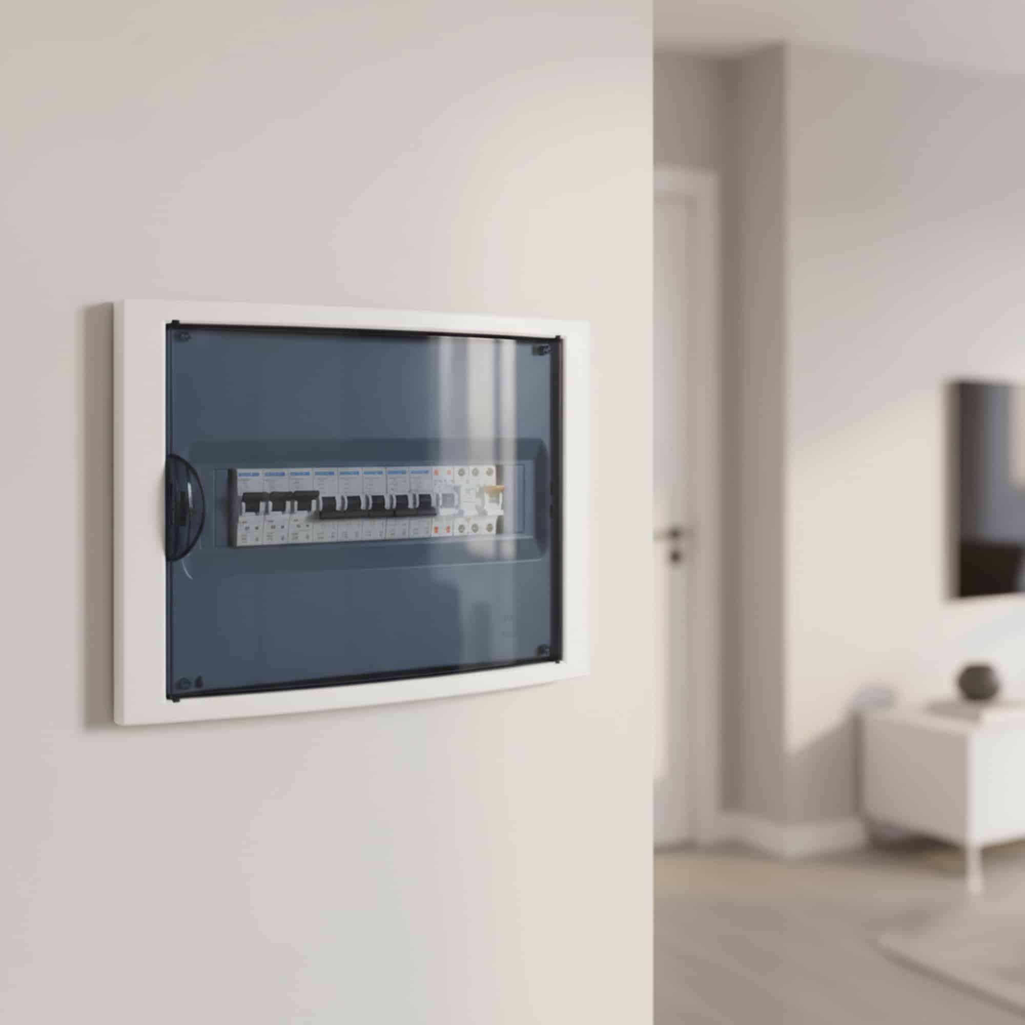 TABLERO RIEL DIN EMPOTRA. LIBRE HALOG. 14 POLOS PUERTA FUMÉ A/H IP40 IK07, P/DRYWALL, C/BORN, TERMOSELLADO
