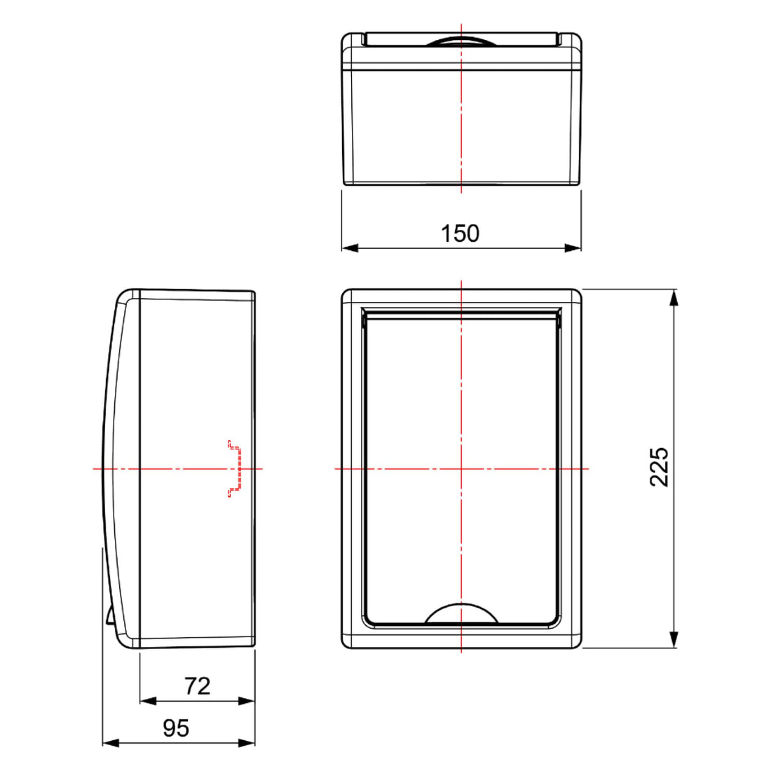 TABLERO ADOSADO TERMOPLÁSTICO, 4P, PUERTA BLANCA, VERT, 150x225x95mm