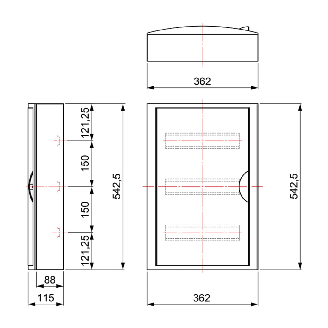 TABLERO ADOSADO TERMOPLÁSTICO, 42P, PUERTA FUMÉ HORIZONTAL, 362x542x115mm