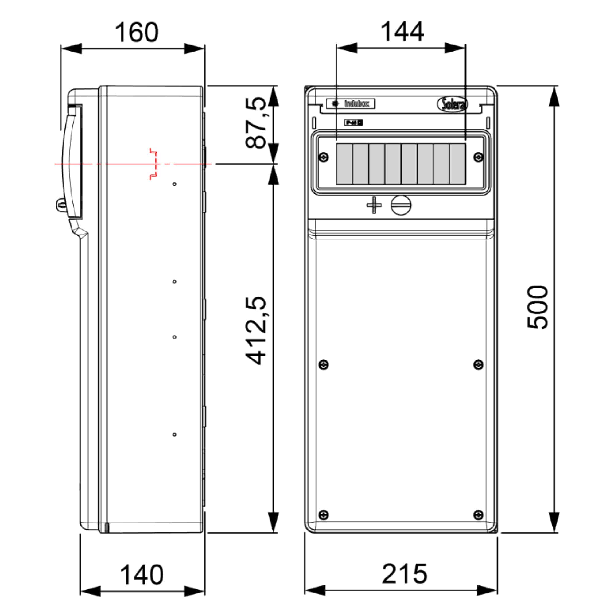 TABLERO INDUSTRIAL ADOSADO 8P IK08 IP65 PARA TOMAS INDUSTRIALES, C/BORNE, 215x500x160mm