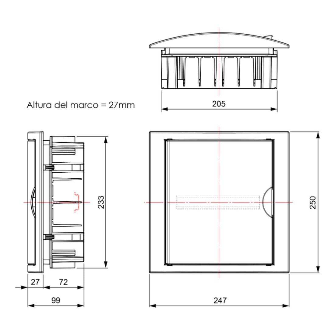 TABLERO RIEL DIN EMPOTRA. LIBRE HALOG. 8 POLOS PUERTA FUMÉ A/H IP40 IK07 , P/DRYWALL,  TERMOSELLADO