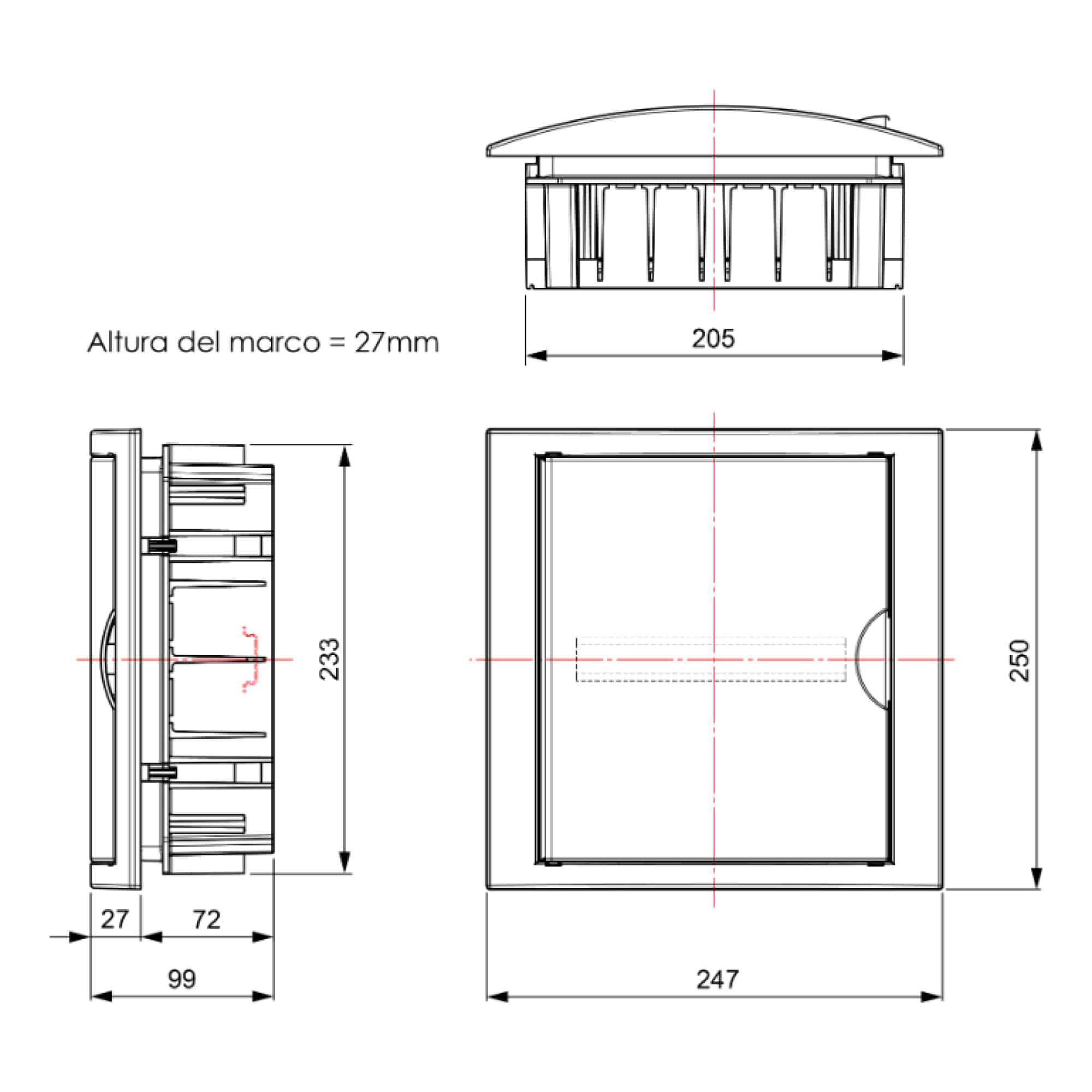 TABLERO RIEL DIN EMPOTRA. LIBRE HALOG. 8 POLOS PUERTA FUMÉ A/H IP40 IK07 , P/DRYWALL,  TERMOSELLADO