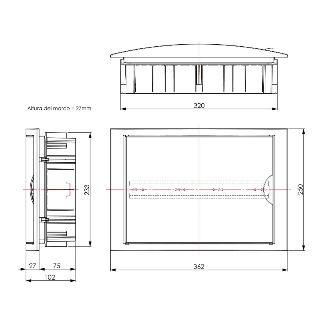 TABLERO RIEL DIN EMPOTRA. LIBRE HALOG. 14 POLOS PUERTA FUMÉ A/H IP40 IK07, P/DRYWALL, C/BORN, TERMOSELLADO