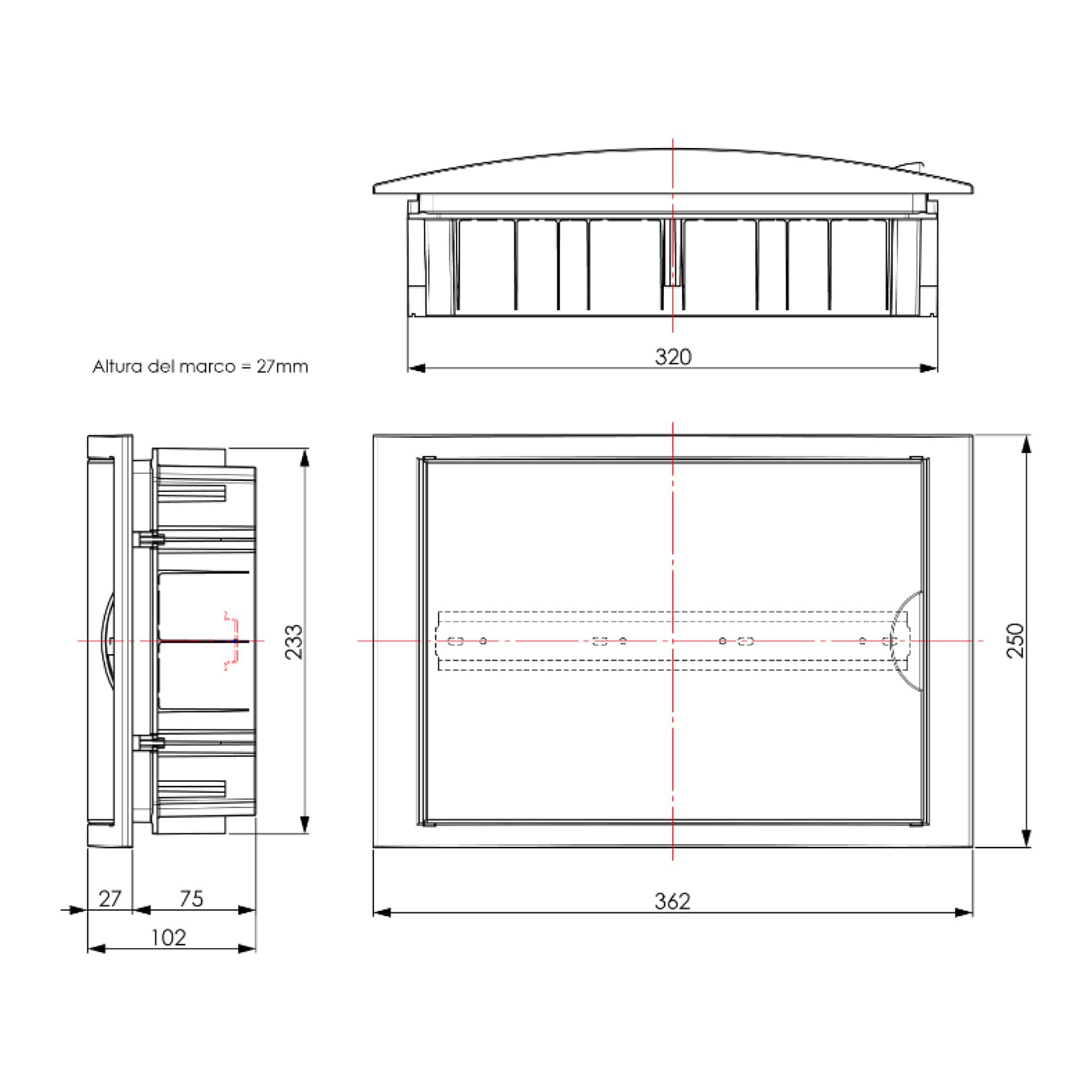 TABLERO RIEL DIN EMPOTRA. LIBRE HALOG. 14 POLOS PUERTA FUMÉ A/H IP40 IK07, P/DRYWALL, C/BORN, TERMOSELLADO