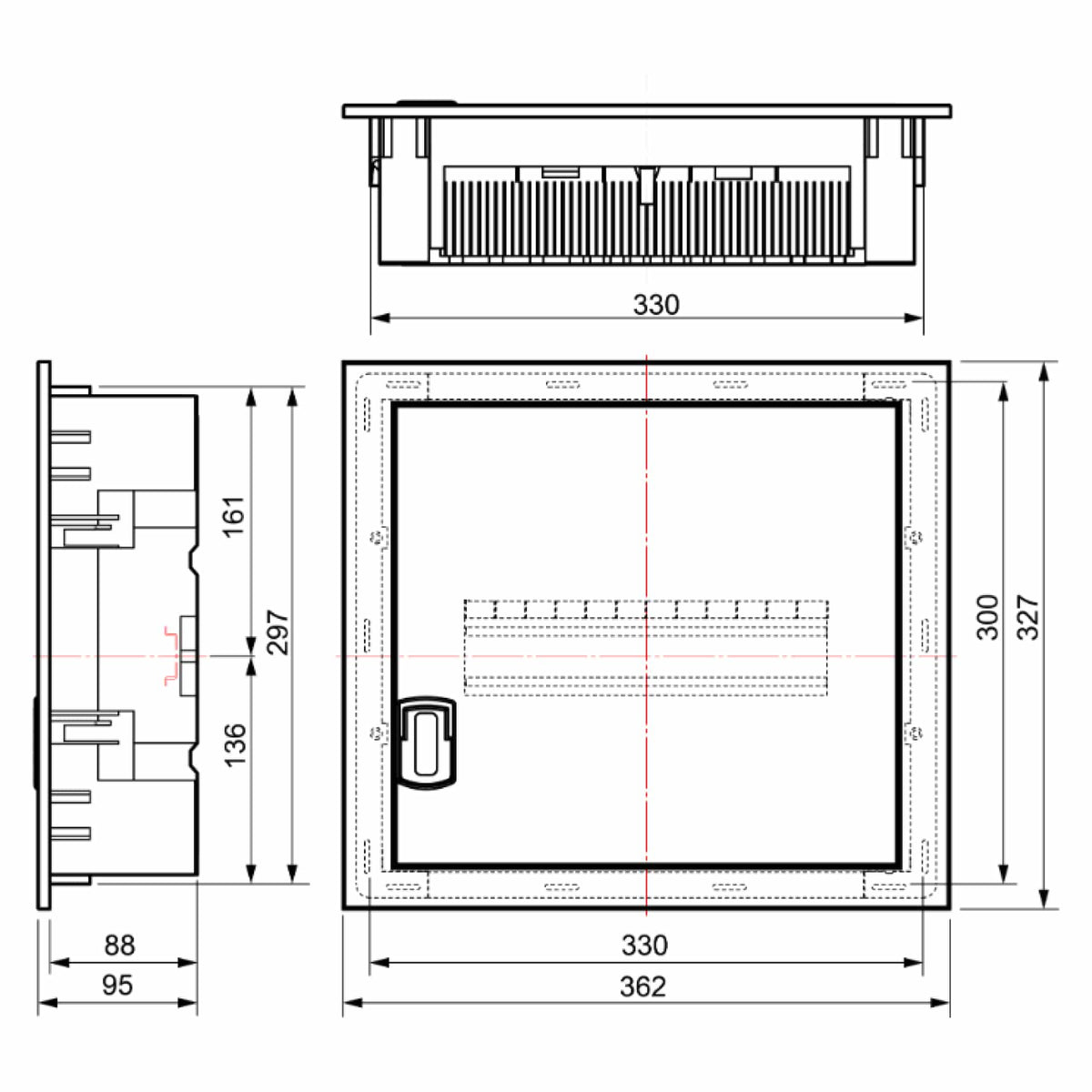 TABLERO DE DISTRIBUCIÓN EMPOTRABLE 14P 333x300x88mm
