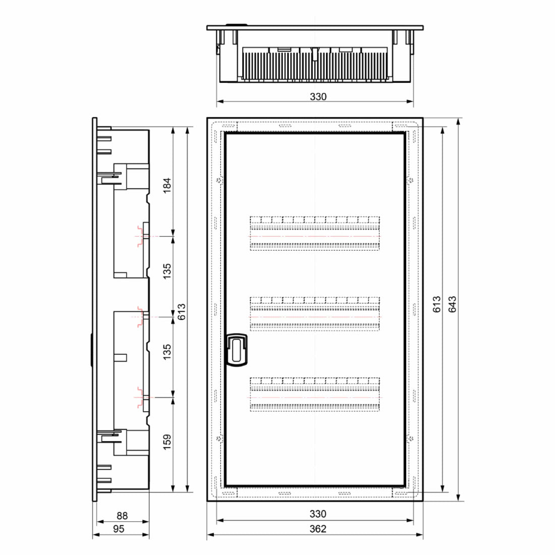 TABLERO DE DISTRIBUCIÓN EMPOTRABLE 42P 333x613x88mm