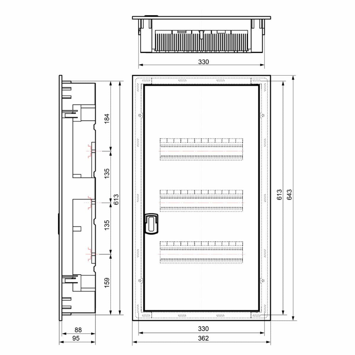 TABLERO DE DISTRIBUCIÓN EMPOTRABLE 42P 333x613x88mm