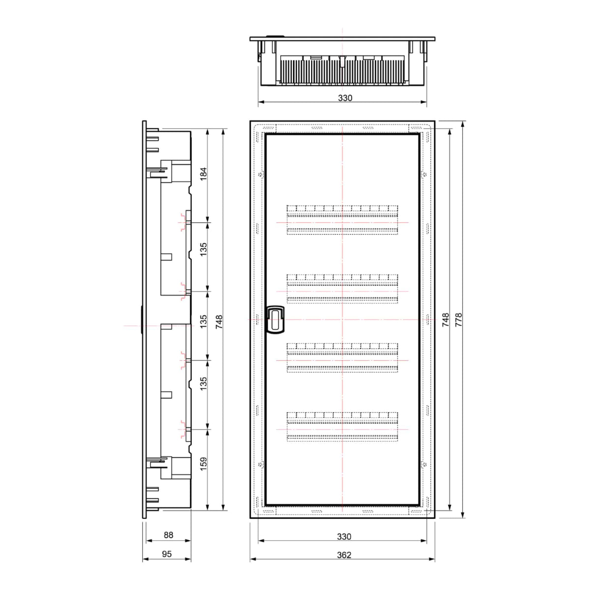 TABLERO DE DISTRIBUCIÓN EMPOTRABLE 56P 333x748x88mm