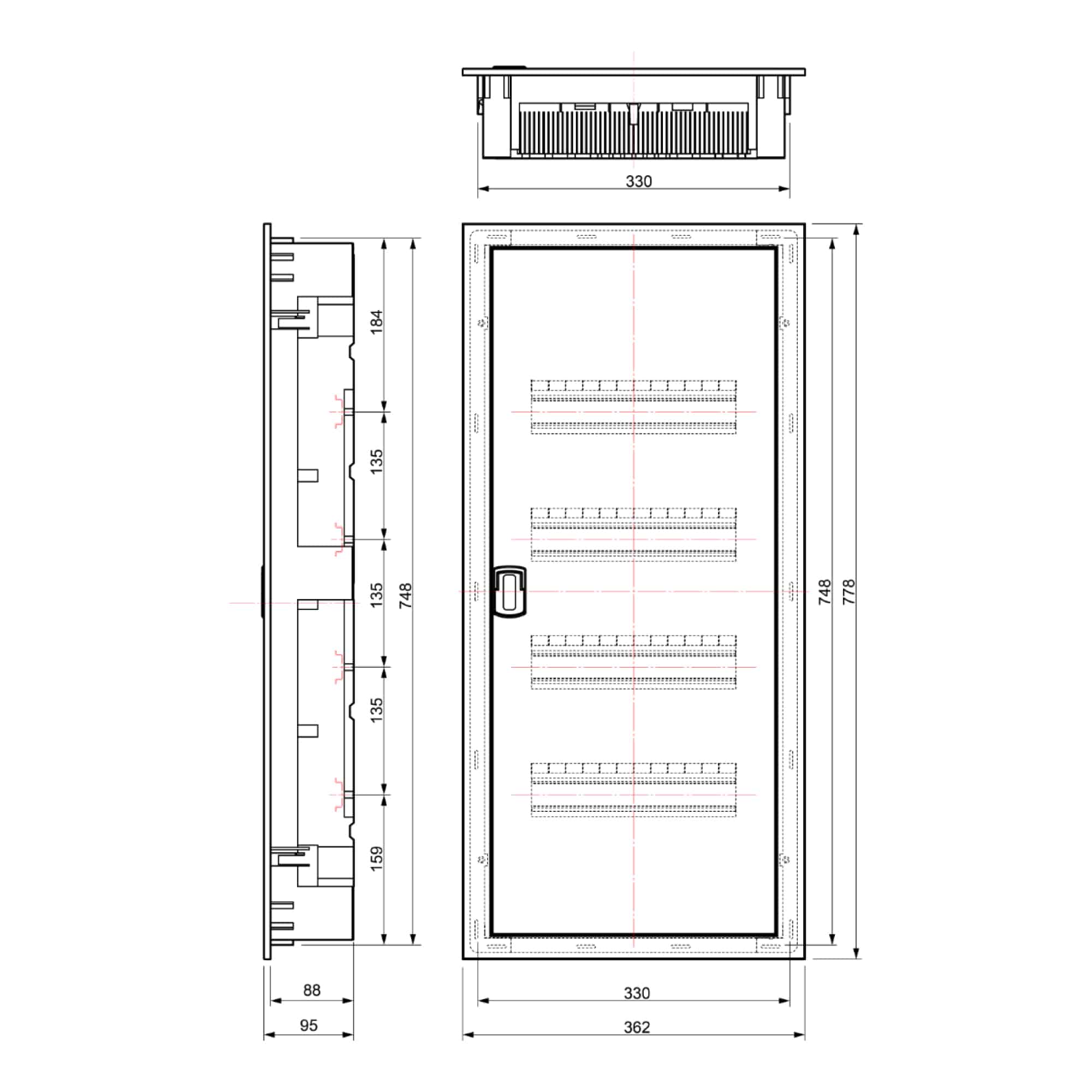 TABLERO DE DISTRIBUCIÓN EMPOTRABLE 56P 333x748x88mm