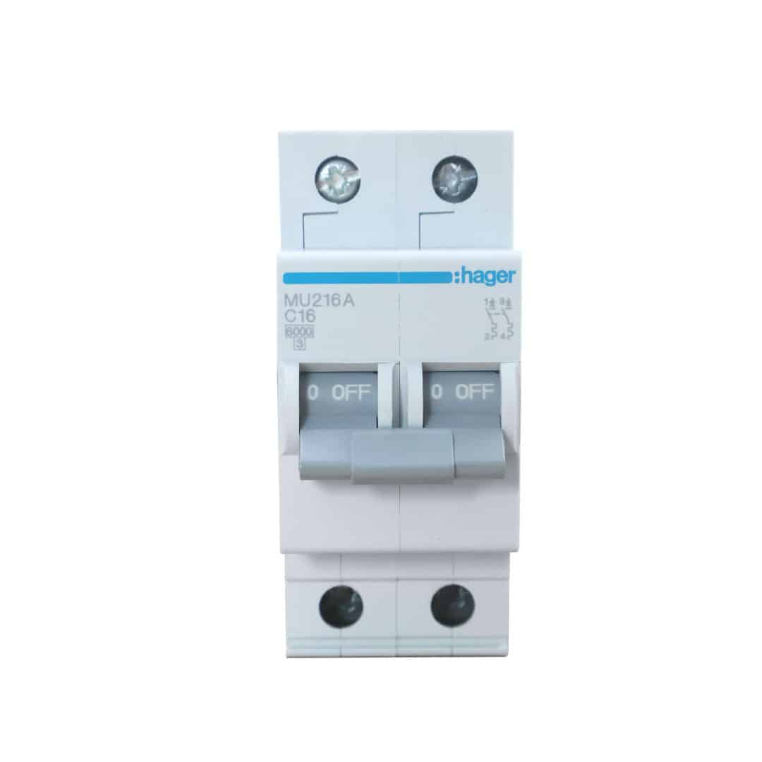 INT. RIEL TERMOMAGNÉTICO MU 2P 16A, C 20KA/220V (IEC60947-2)