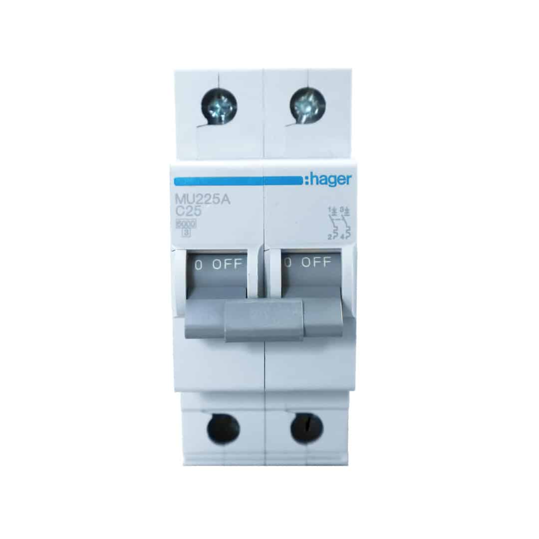 INT. RIEL TERMOMAGNÉTICO MU 2P 25A, C 20KA/220V (IEC60947-2)