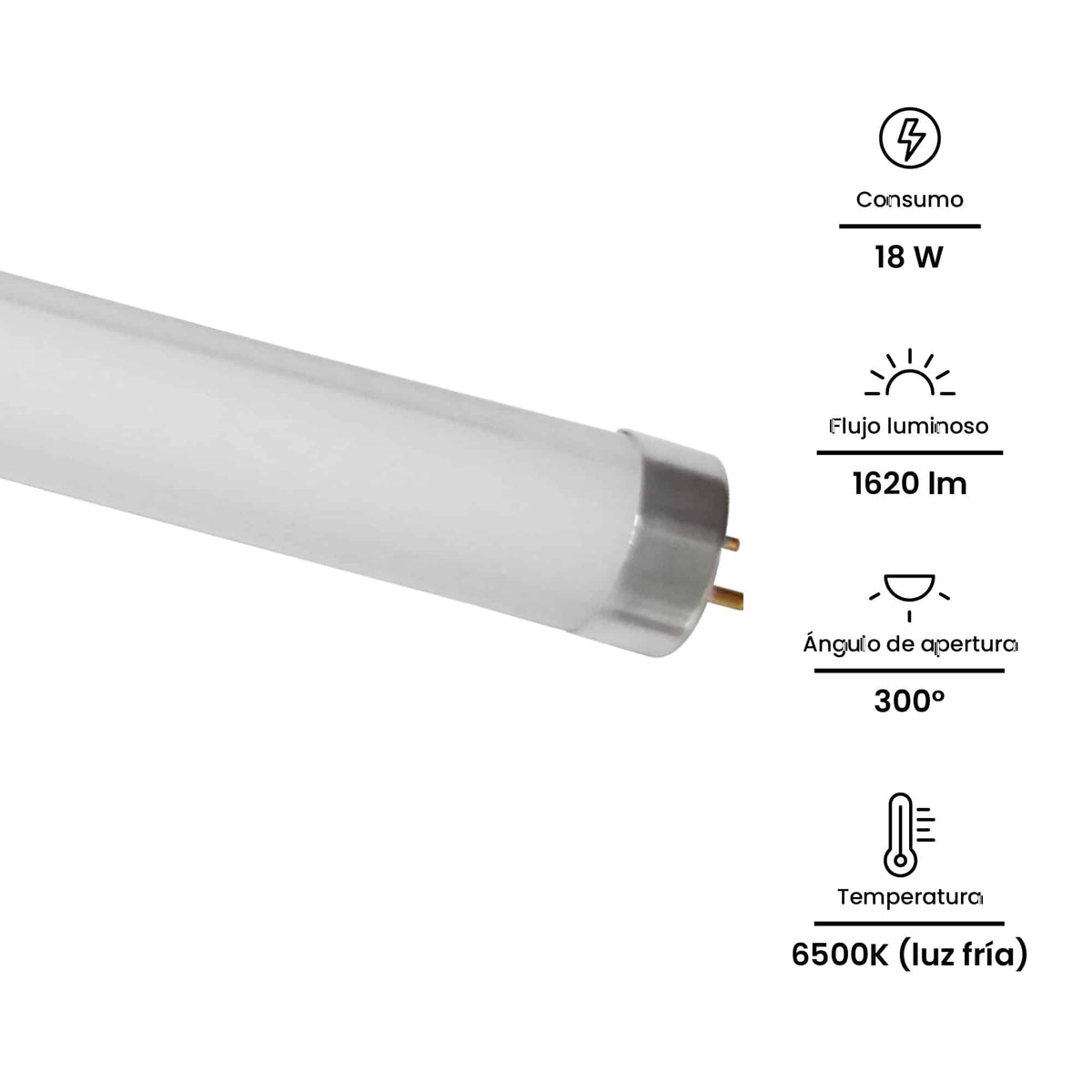 TUBO LED 1200MM, 18W 165-265V 90LM/W RA80 PF0.5 6500K 20000Hr VIDRIO