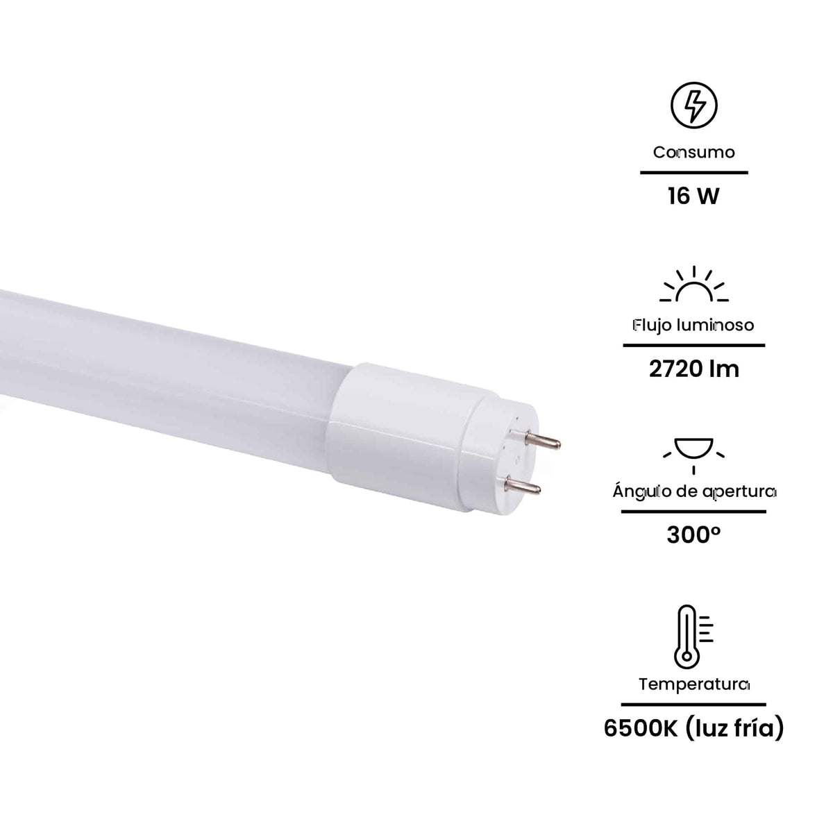 TUBO LED 16W, 2720lm, T8 1200MM, IP20, 6500K 165-265VAC (POLICARBONATO): Modelo: NAPLT