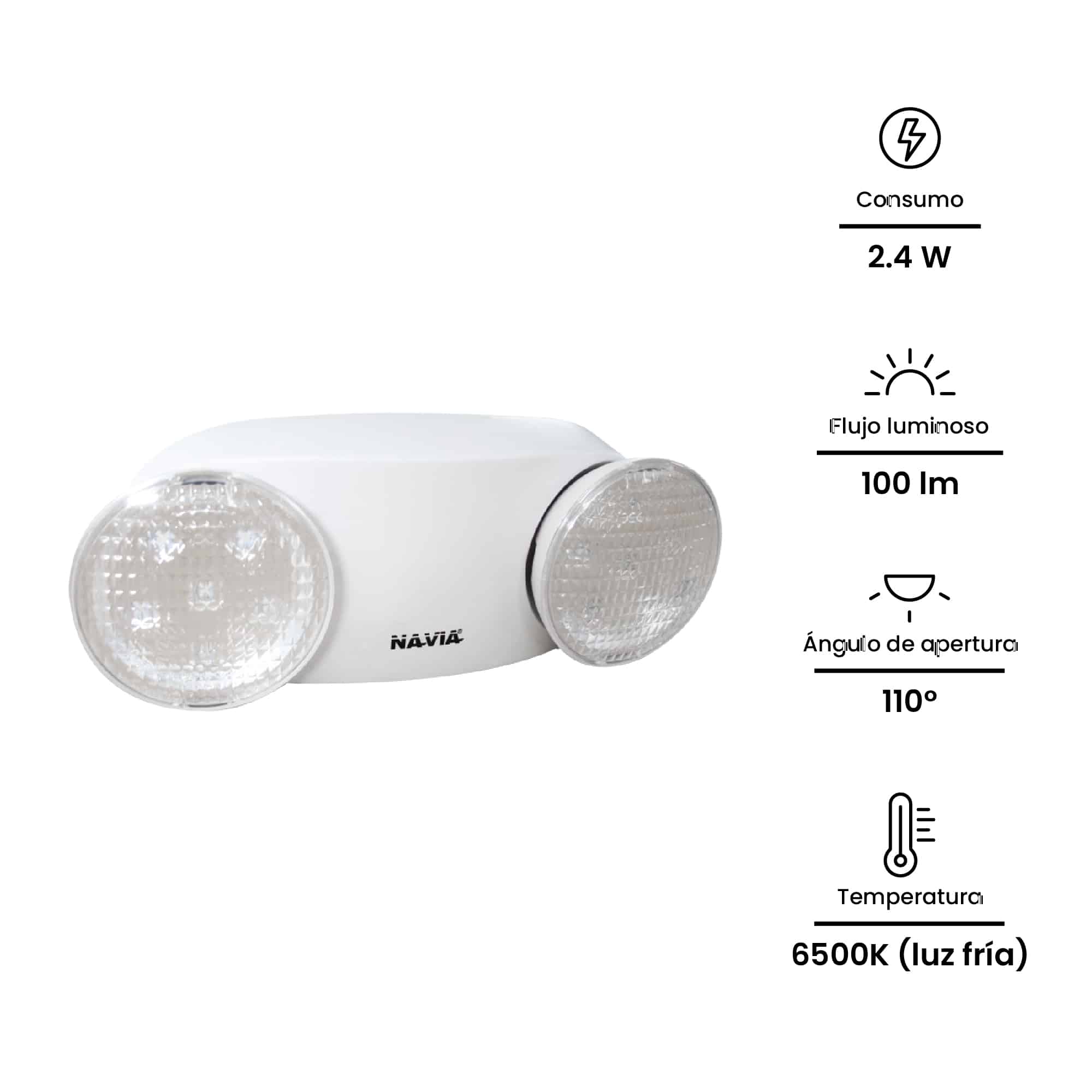 LUMINARIA DE EMERG.  2.4W, 240lm, IP20 IK06 12 LEDs SMD, AUT. >90 MIN, C/BATERIA INTERNA,  100-277VAC (CON UL); Modelo: NV