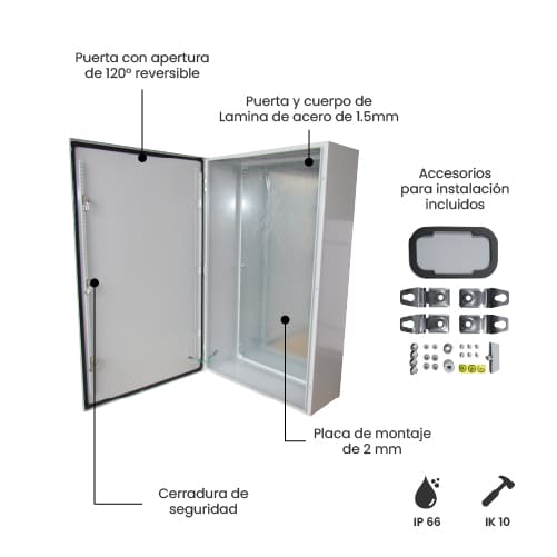TABLERO METALICO ADOSABLE HERMETICO C/PLACA DE ACERO IP66 1000X600X250MM